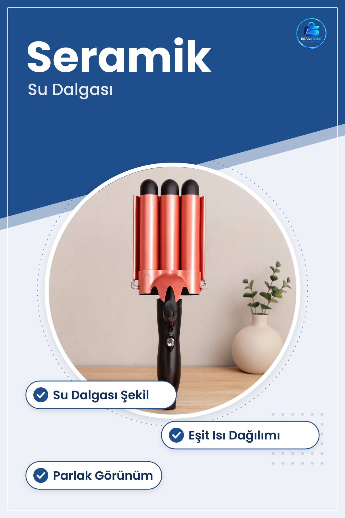 Seramik Su Dalgası Saç Maşası Parlak Doğal Dalga Şekillendirici Eşit ısı Dağılımı Pratik Kullanım