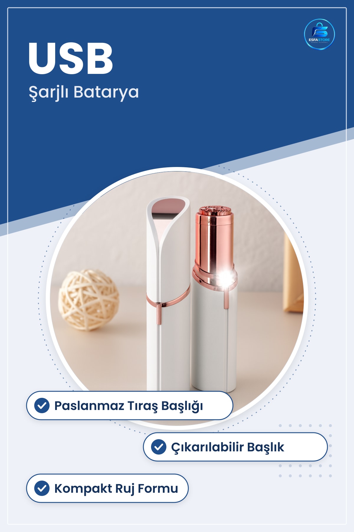 Ruj Modeli Yanak Tüy Alma Makinesi USB Şarjlı Taşınabilir Paslanmaz Başlıklı Epilatör
