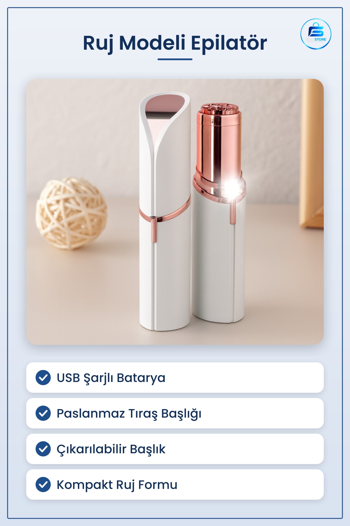 Ruj Modeli Yanak Tüy Alma Makinesi USB Şarjlı Taşınabilir Paslanmaz Başlıklı Epilatör