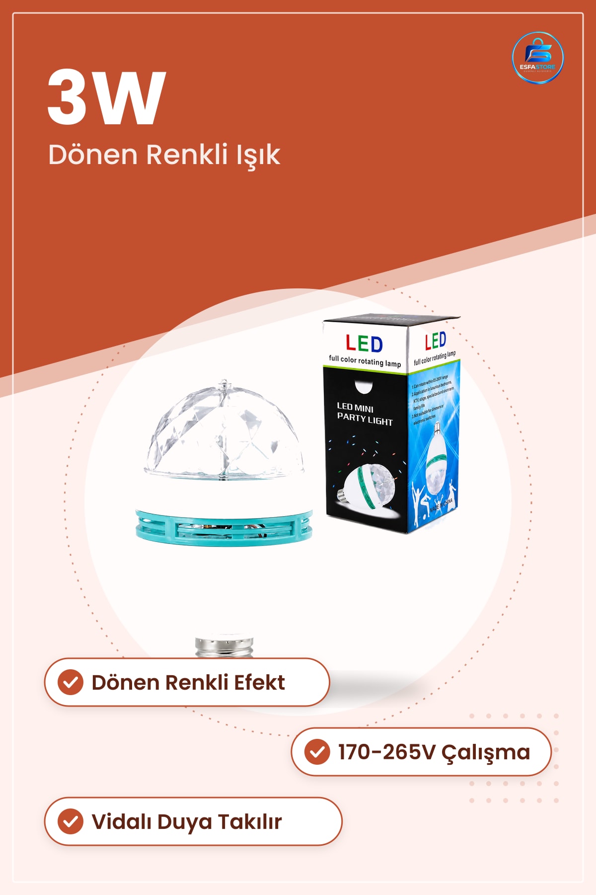 LED Disko Lamba 3W Dönebilen Renkli Parti Aydınlatma Işığı ila 265V Ambiyans Efekt