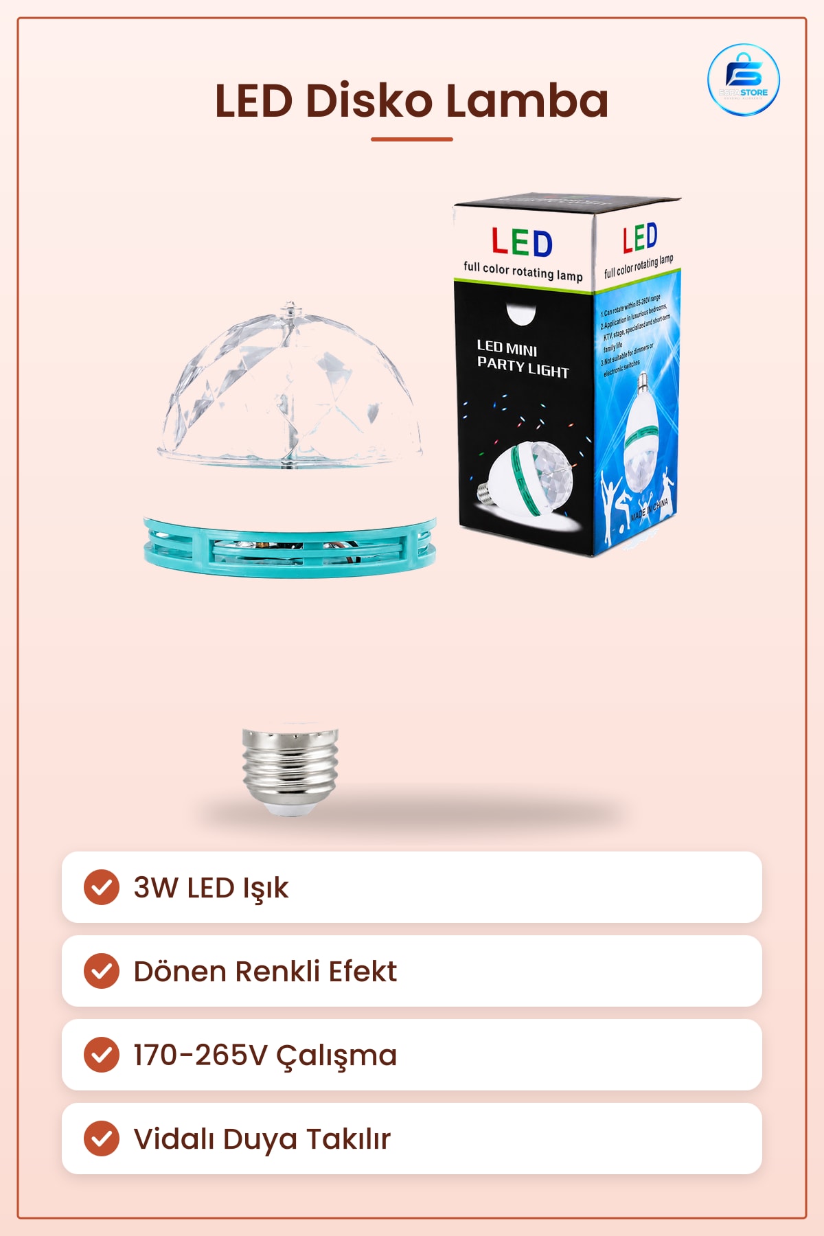 LED Disko Lamba 3W Dönebilen Renkli Parti Aydınlatma Işığı ila 265V Ambiyans Efekt