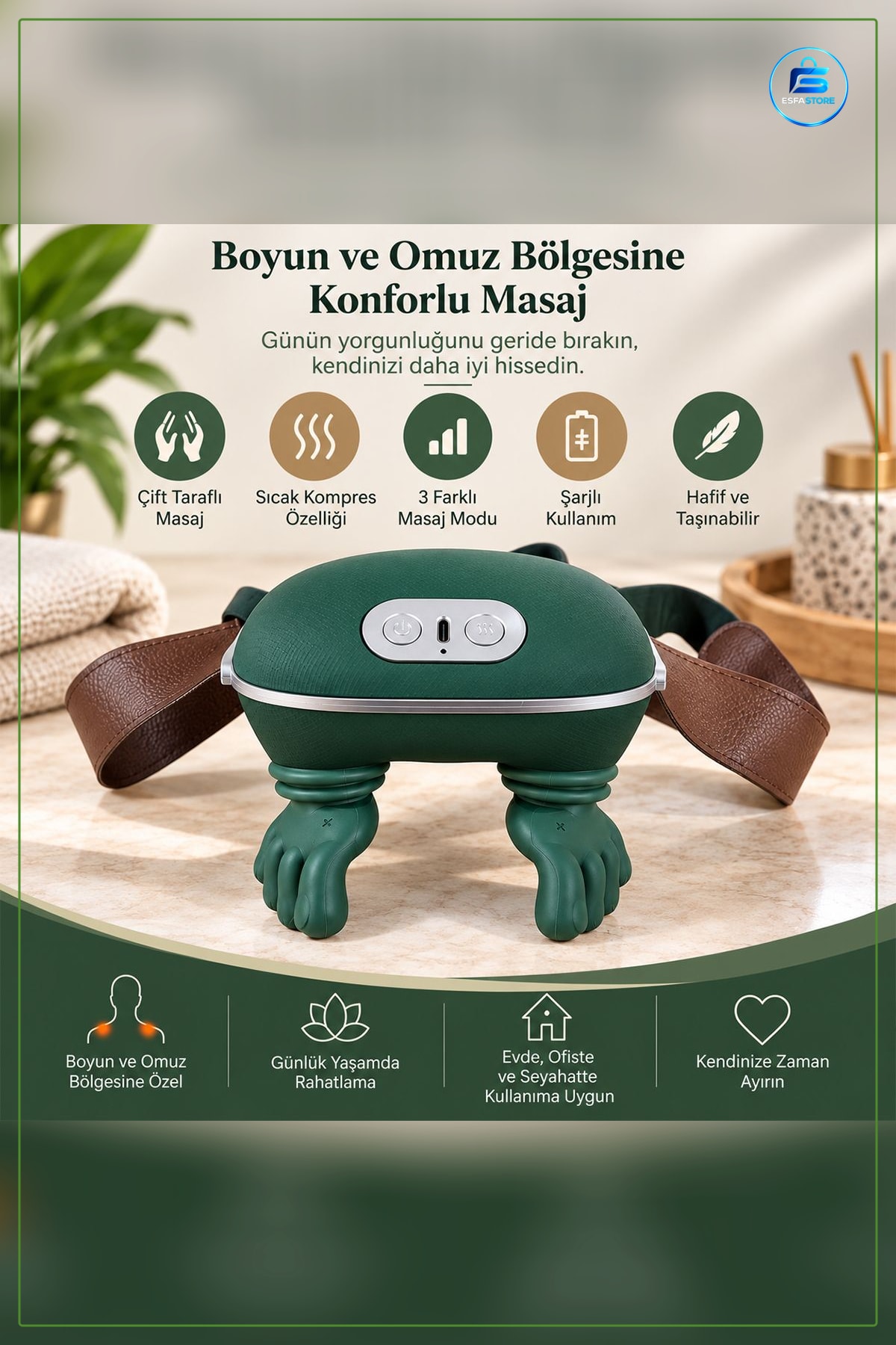 Boyun ve Omuz Masaj Aleti Çift El Şarjlı USB 2000 mAh Kas Gerginliği Rahatlatma Taşınabilir Sessiz