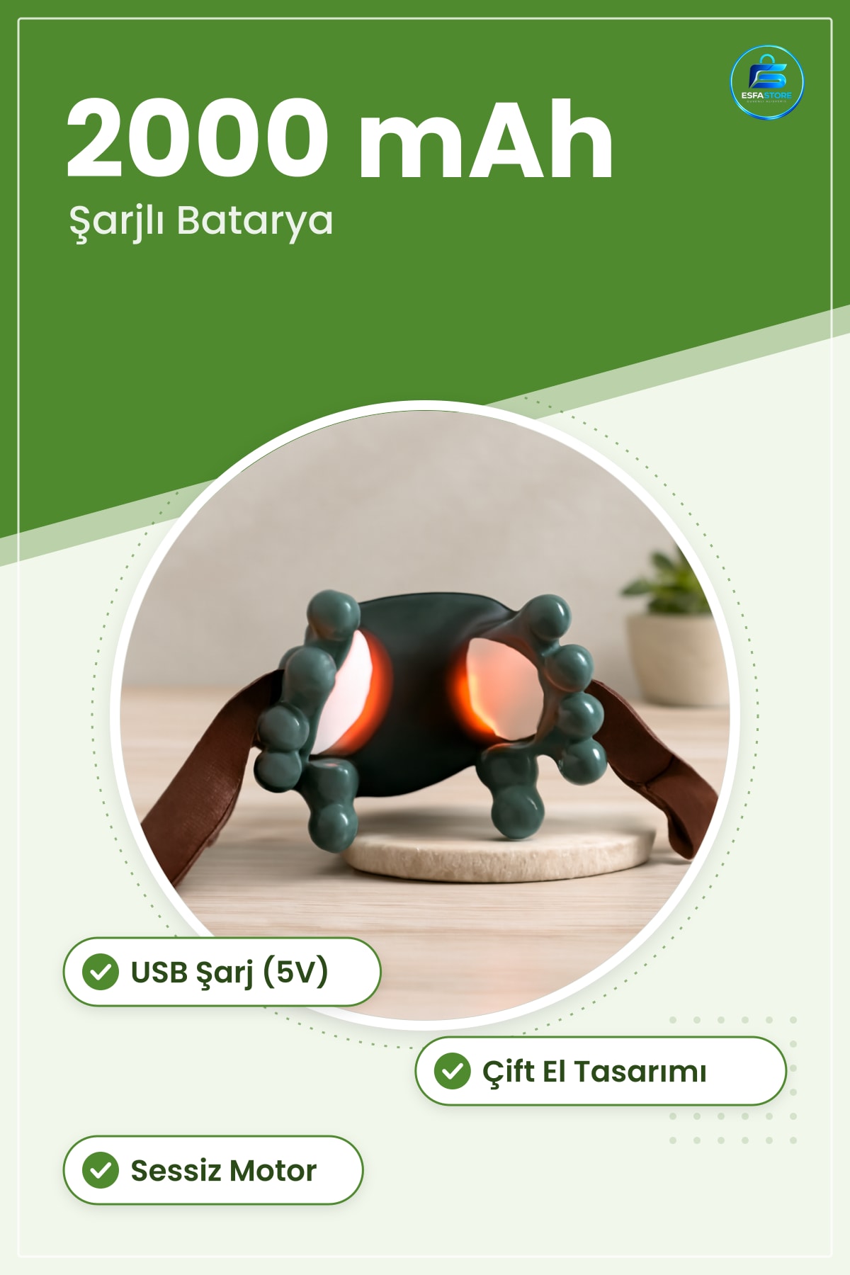 Boyun ve Omuz Masaj Aleti Çift El Şarjlı USB 2000 mAh Kas Gerginliği Rahatlatma Taşınabilir Sessiz