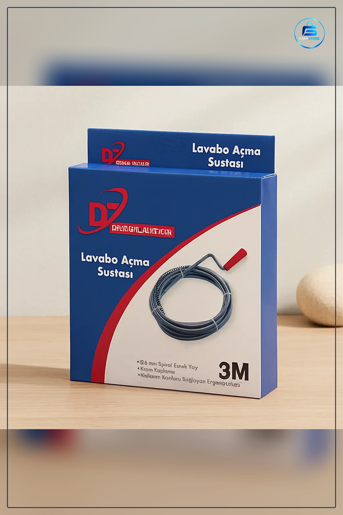 Lavabo Açma Sustası 3 m Spiral Esnek Yay Gider Boru Açıcı Krom Kaplı Banyo Mutfak Tesisat Tuşak