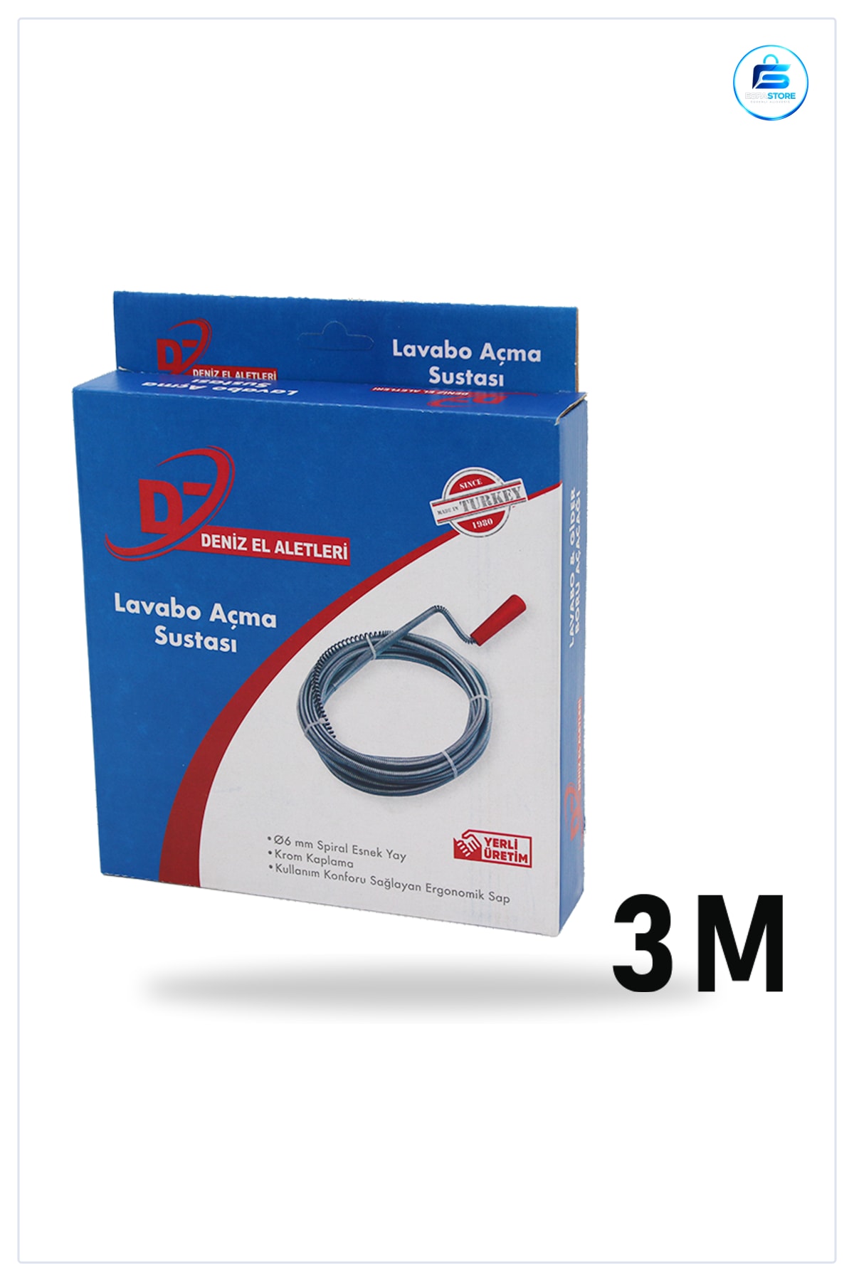Lavabo Açma Sustası 3 m Spiral Esnek Yay Gider Boru Açıcı Krom Kaplı Banyo Mutfak Tesisat Tuşak