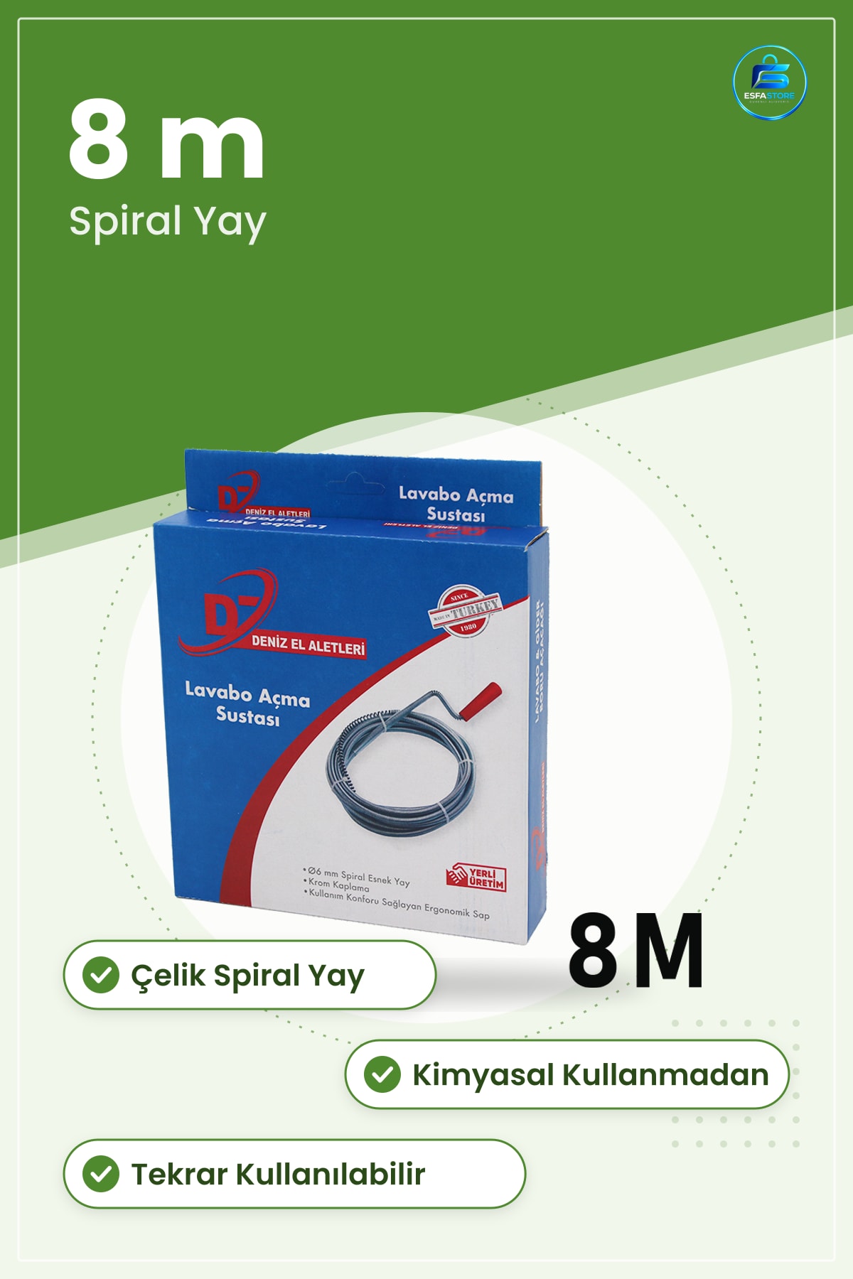 Lavabo Gider Açıcı 8 m Spiral Esnek Yay Çelik Krom Kaplama Duş Sifon Tıkanıklık Giderme