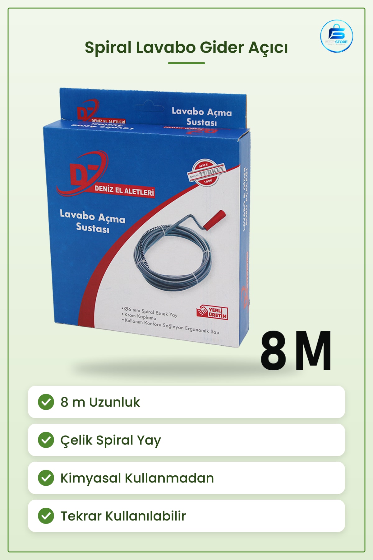 Lavabo Gider Açıcı 8 m Spiral Esnek Yay Çelik Krom Kaplama Duş Sifon Tıkanıklık Giderme