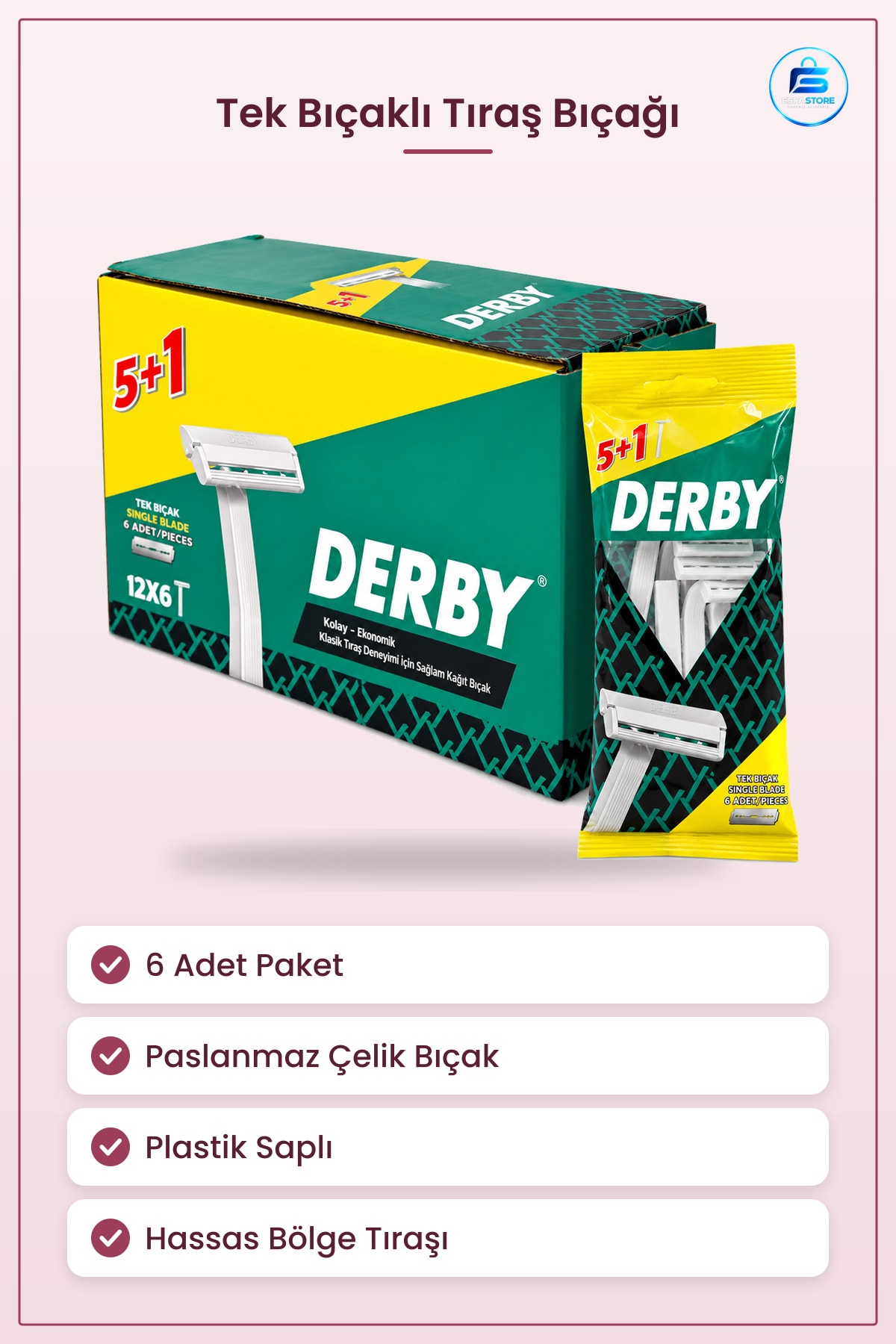 Tek Bıçaklı Tıraş Bıçağı Saplı Paslanmaz Çelik 6 Adet Hassas Bölge Tıraşı Kolay Kullanım Kişisel