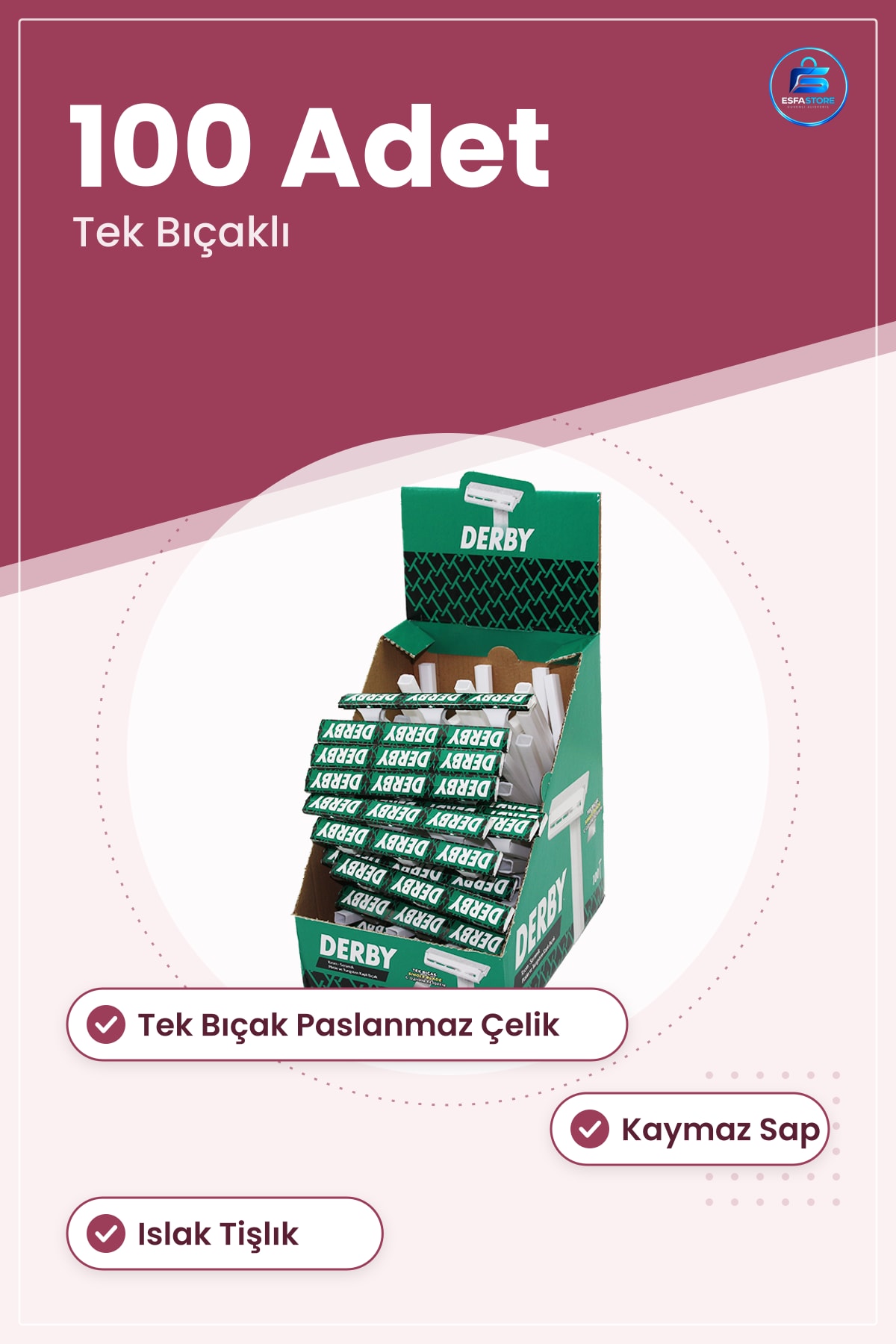 Saplı Banyo Jileti Tıraş Bıçağı 100 Adet Tek Bıçak Paslanmaz Çelik Kaymaz Sap Vücut Tüyü Yüz