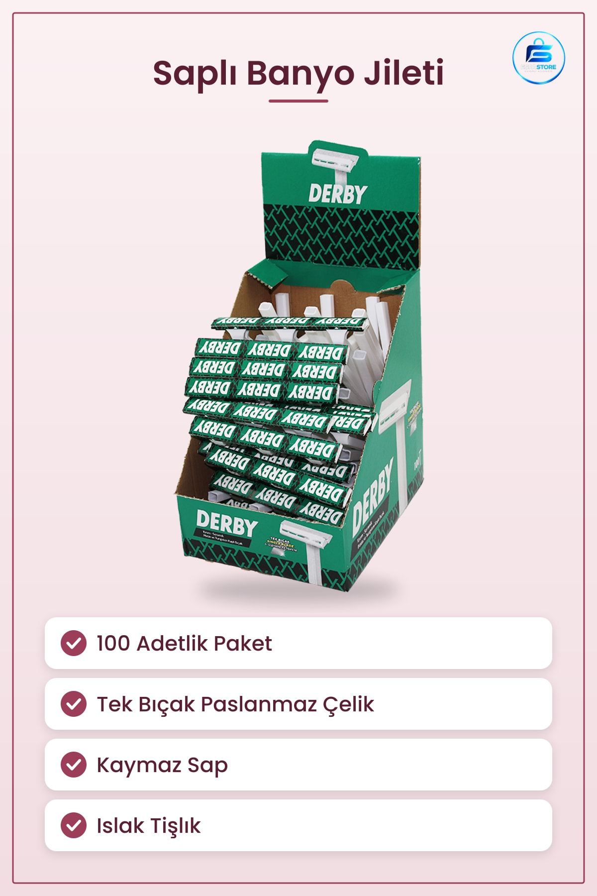 Saplı Banyo Jileti Tıraş Bıçağı 100 Adet Tek Bıçak Paslanmaz Çelik Kaymaz Sap Vücut Tüyü Yüz