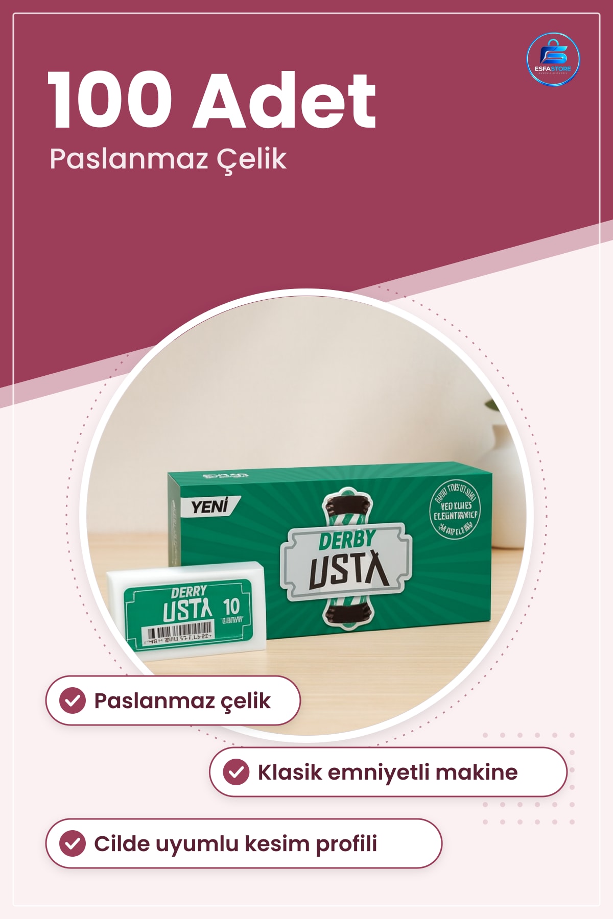 Tam Jilet Tıraş Bıçağı Paslanmaz Çelik 100 Adet Klasik Emniyetli Makinesi İçin Keskin