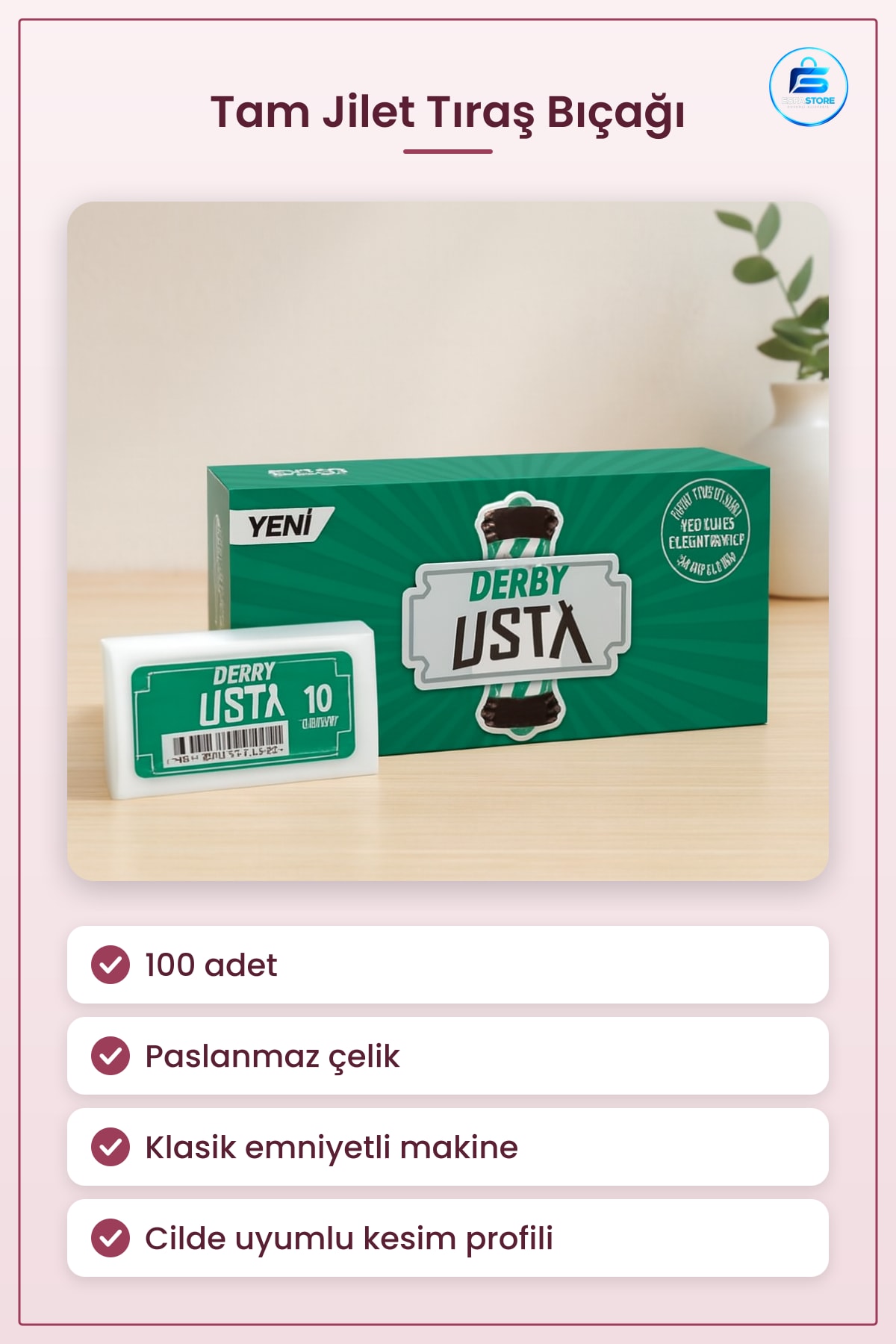 Tam Jilet Tıraş Bıçağı Paslanmaz Çelik 100 Adet Klasik Emniyetli Makinesi İçin Keskin