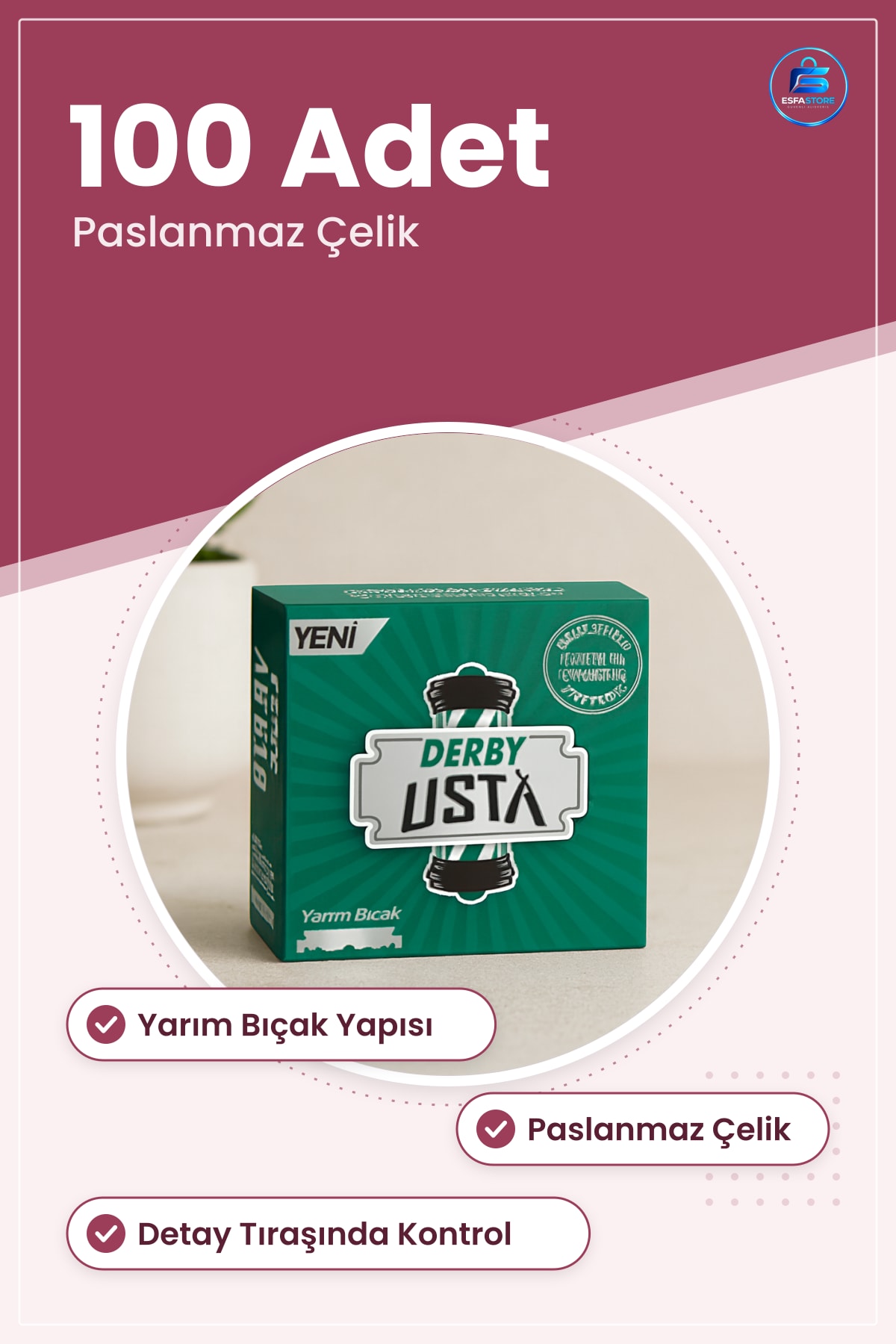 Berber Jileti Yarım Bıçak Paslanmaz Çelik Kırık Jilet 100 Adet Detay Tıraşı Köşe Alma Profesyonel