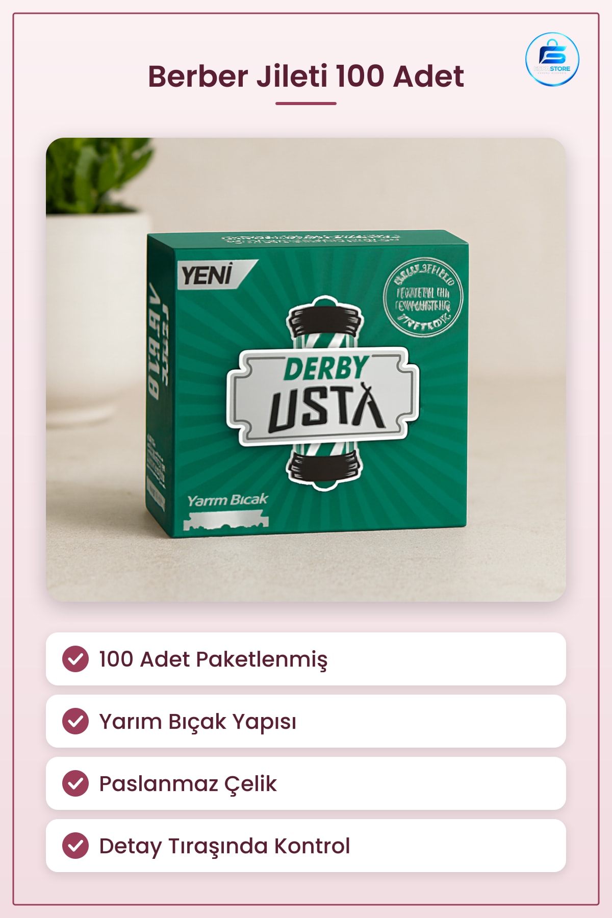 Berber Jileti Yarım Bıçak Paslanmaz Çelik Kırık Jilet 100 Adet Detay Tıraşı Köşe Alma Profesyonel