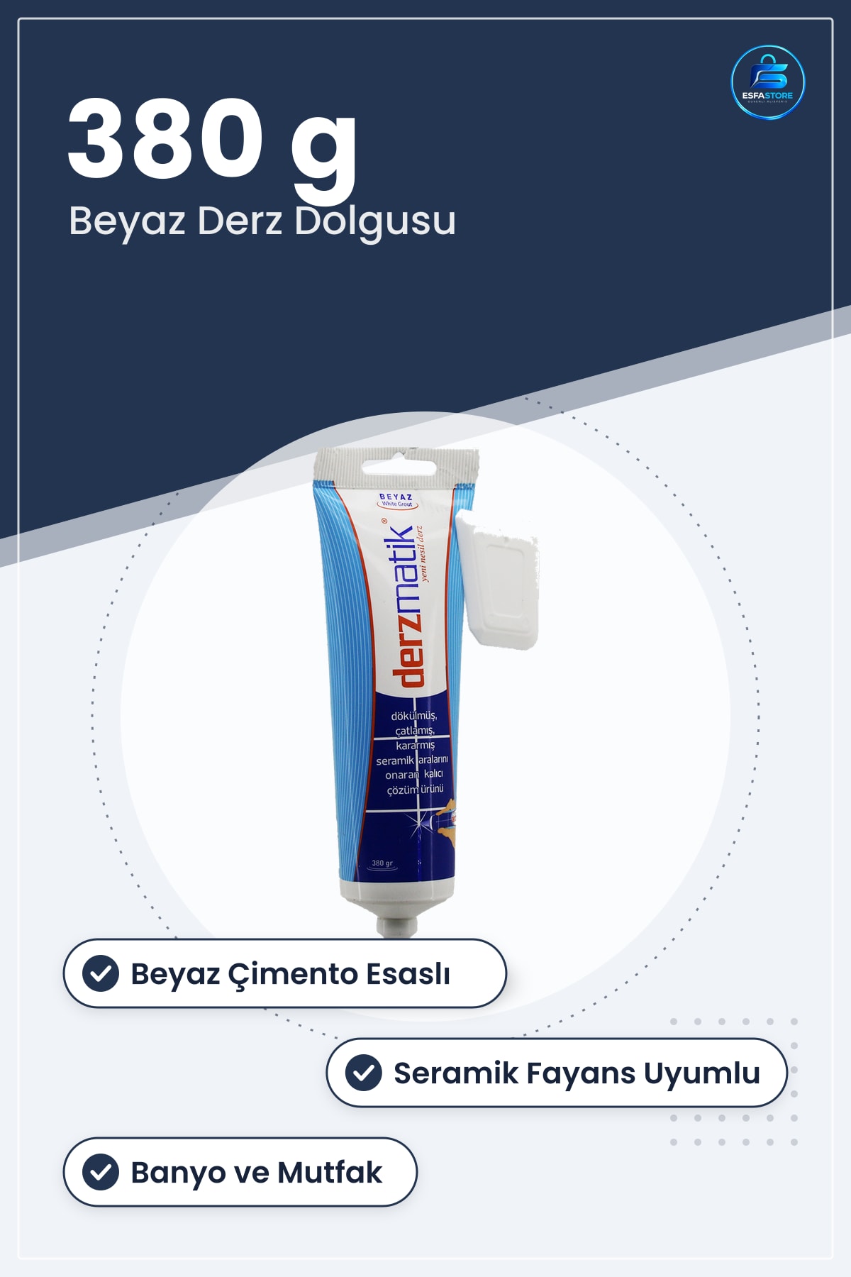 Derz Dolgusu Beyaz Çimento Esaslı 380 g Seramik Fayans Banyo Mutfak Zemin Duvar Tamir Onarım