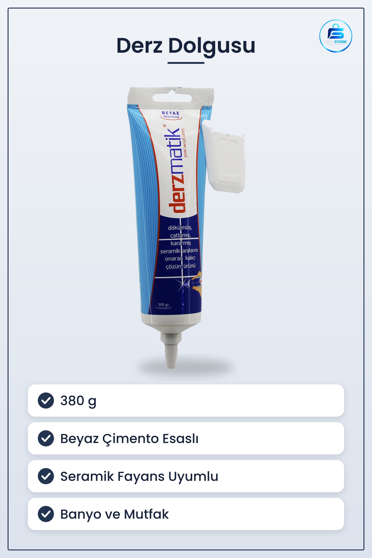 Derz Dolgusu Beyaz Çimento Esaslı 380 g Seramik Fayans Banyo Mutfak Zemin Duvar Tamir Onarım