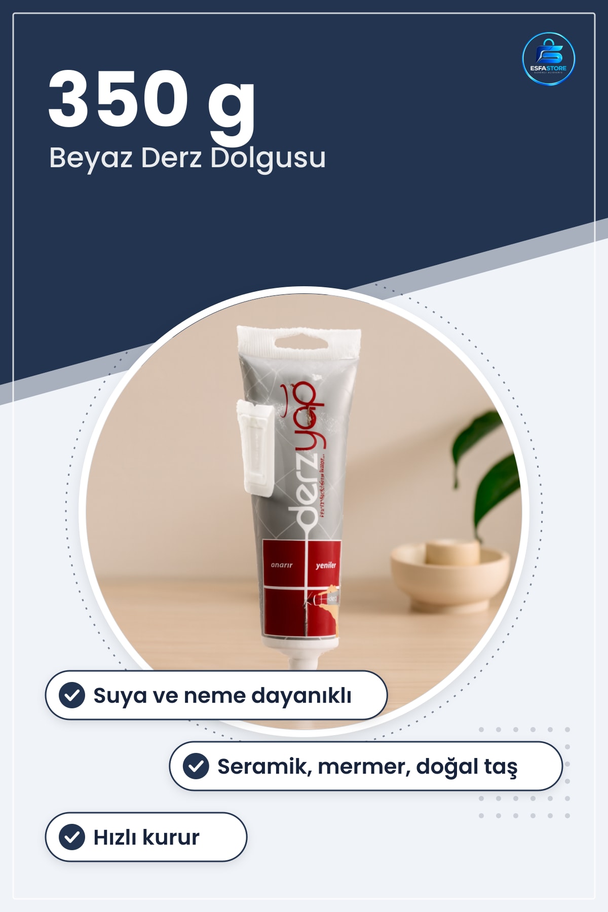 Derz Ürünü Beyaz Çimento Esaslı Polimer Katkılı 350 g Seramik Fayans Mermer Banyo Mutfak Zemin