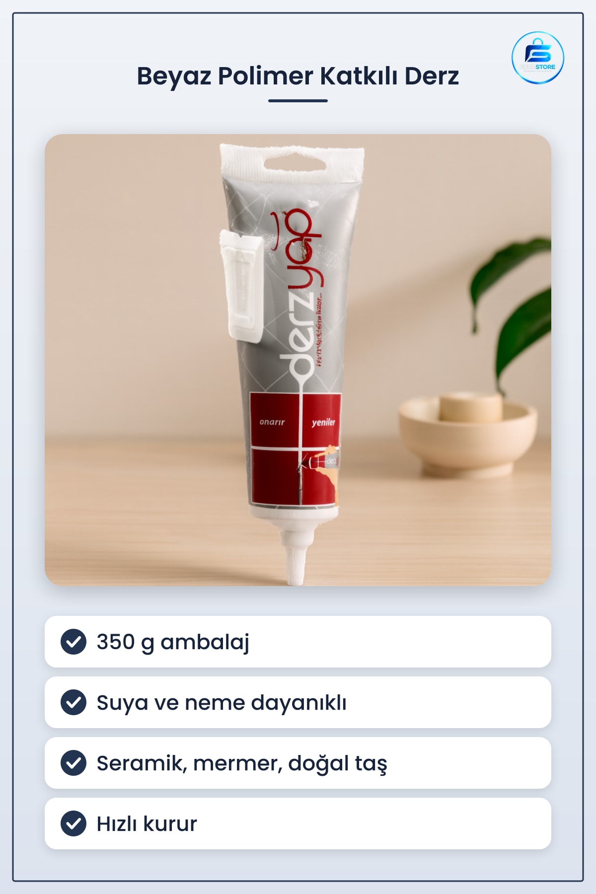 Derz Ürünü Beyaz Çimento Esaslı Polimer Katkılı 350 g Seramik Fayans Mermer Banyo Mutfak Zemin