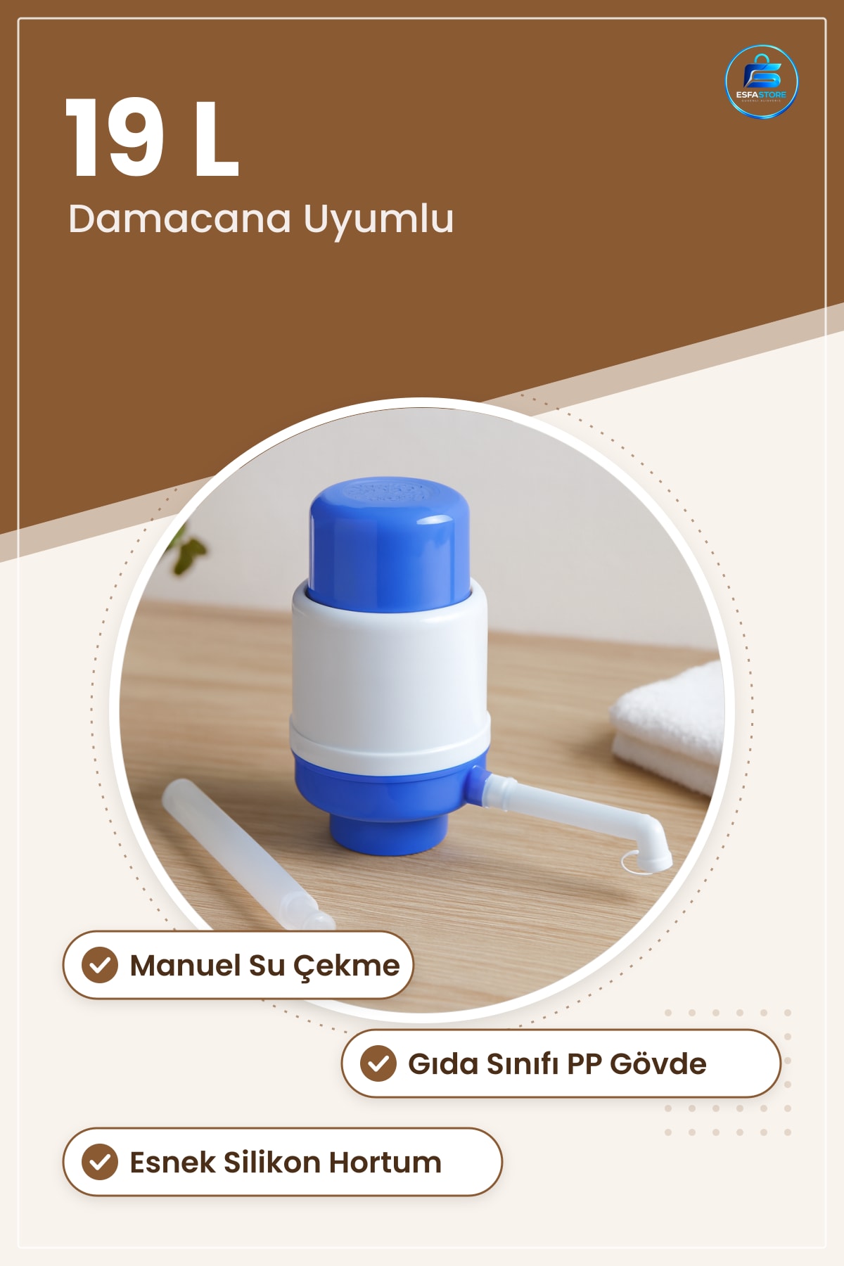 Damacana Pompası Büyük Manuel Su Taşınabilir Poşetli Gıda Sınıfı Hijyenik Hortumlu Ev Ofis Piknik