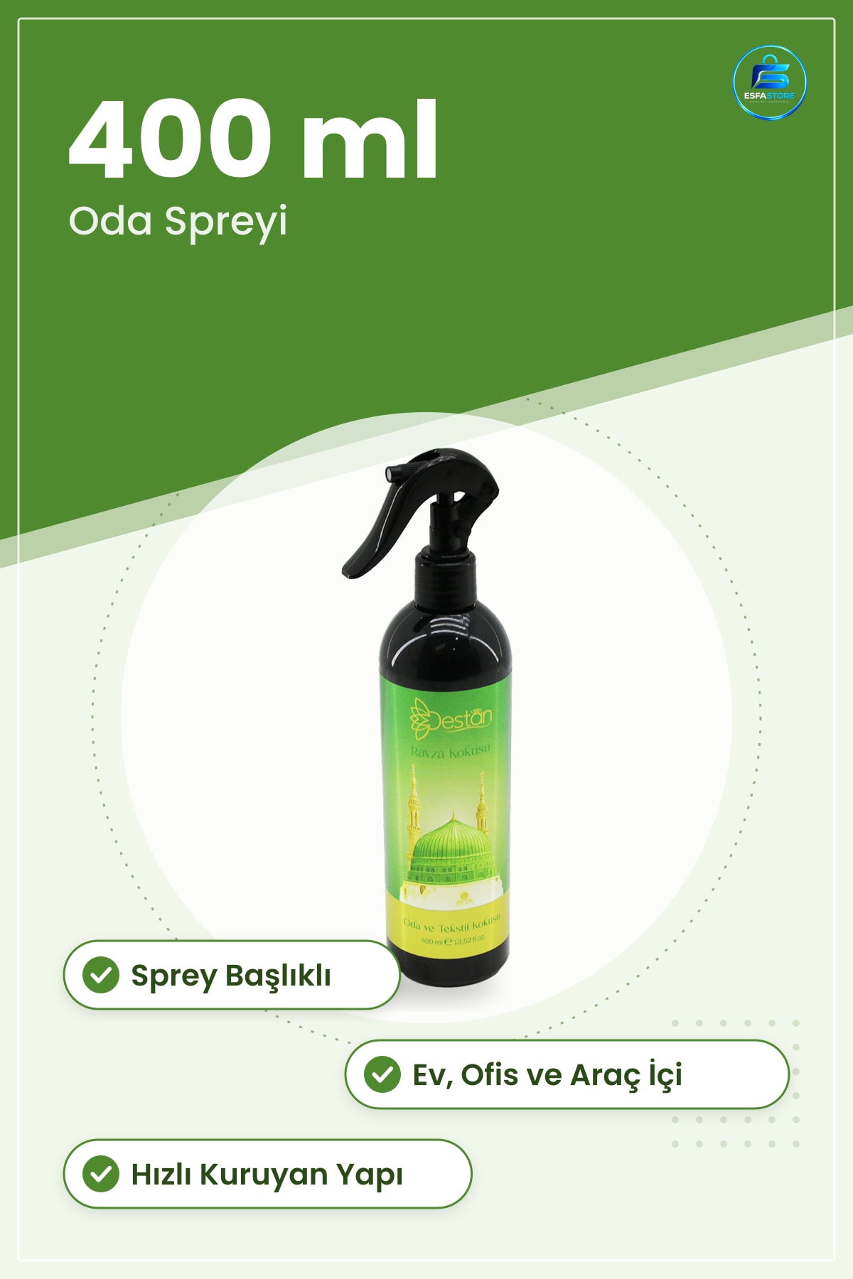 Oda Ortam Koku Spreyi 400 ml Ravza Medine Parfüm Ev Ofis Araç Salon Ferahlatıcı Kullanışlı