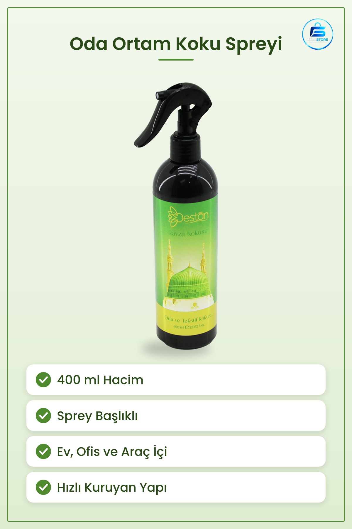 Oda Ortam Koku Spreyi 400 ml Ravza Medine Parfüm Ev Ofis Araç Salon Ferahlatıcı Kullanışlı