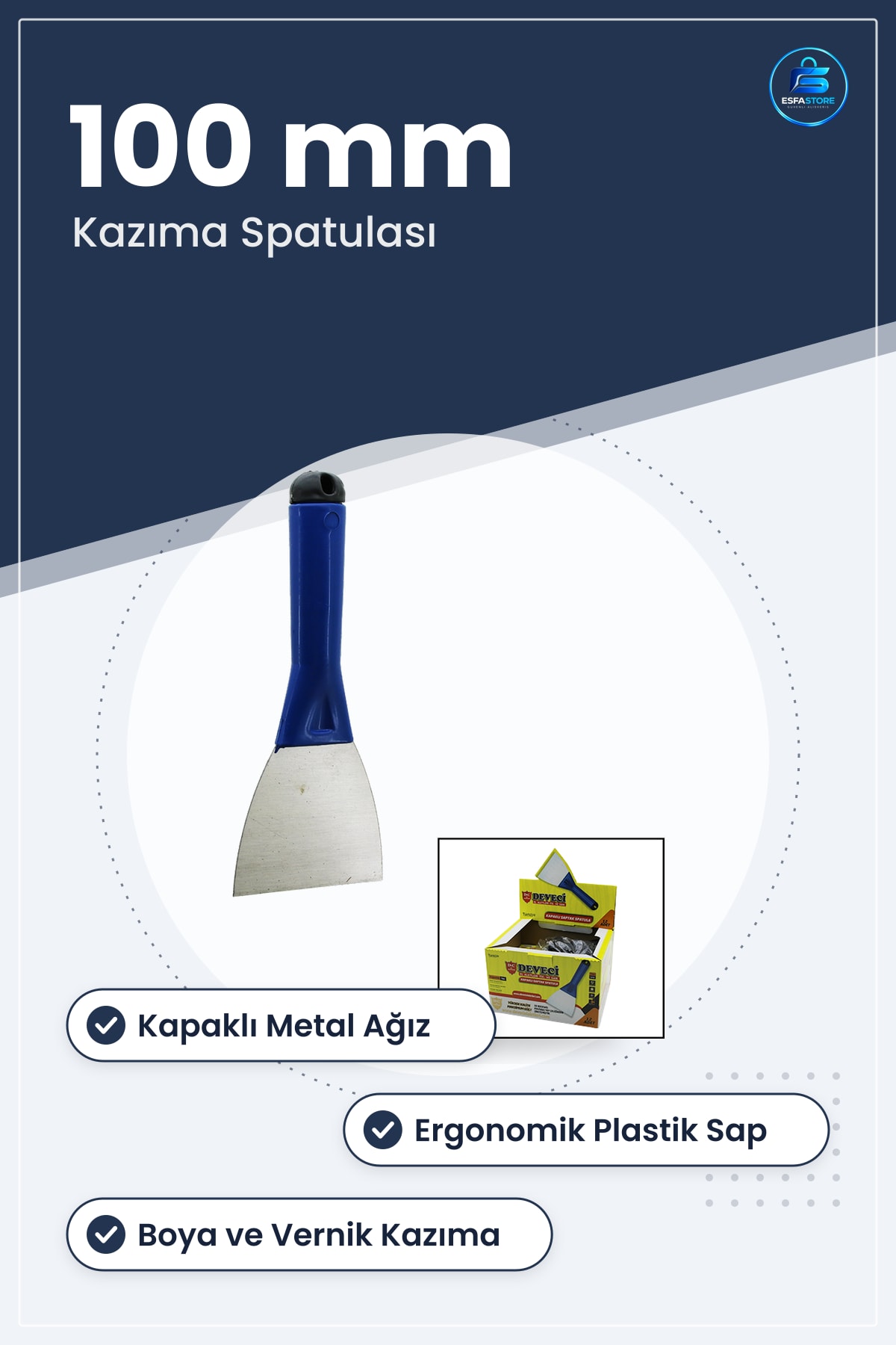 Yassı Keski Metal Kazıma Spatulası 100 mm Kapaklı Plastik Saplı No Boya Vernik Etiket Temizlik