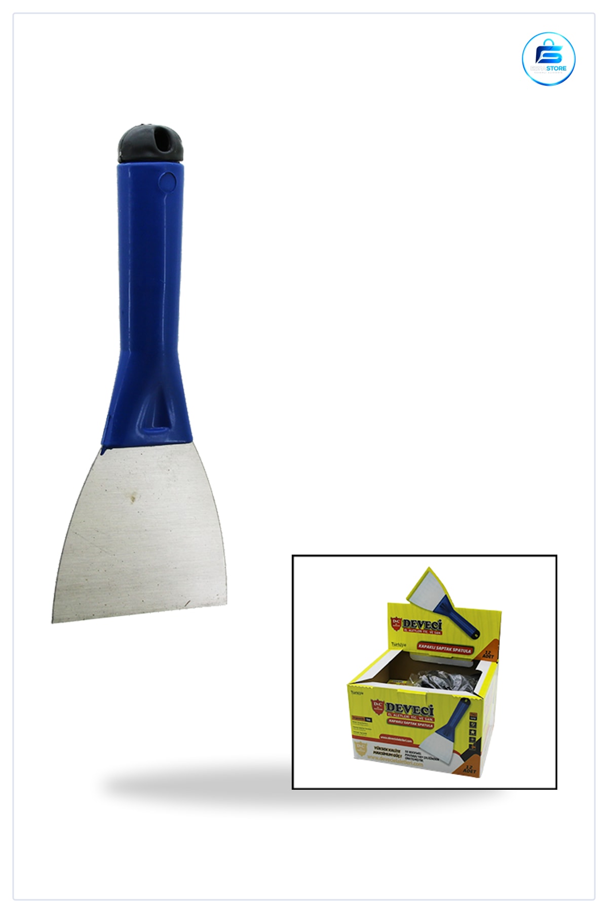 Yassı Keski Metal Kazıma Spatulası 100 mm Kapaklı Plastik Saplı No Boya Vernik Etiket Temizlik