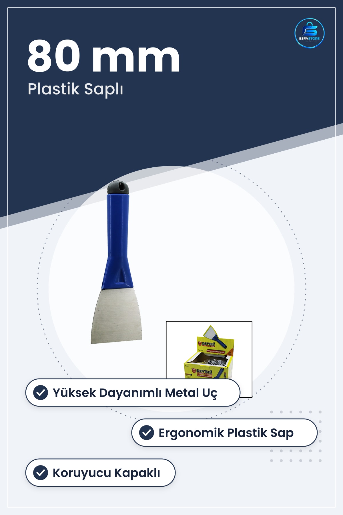80 mm Metal Kazıma Spatulası Plastik Saplı Kapaklı Boya Vernik Yapışkan Kalıntı Temizleme Aleti