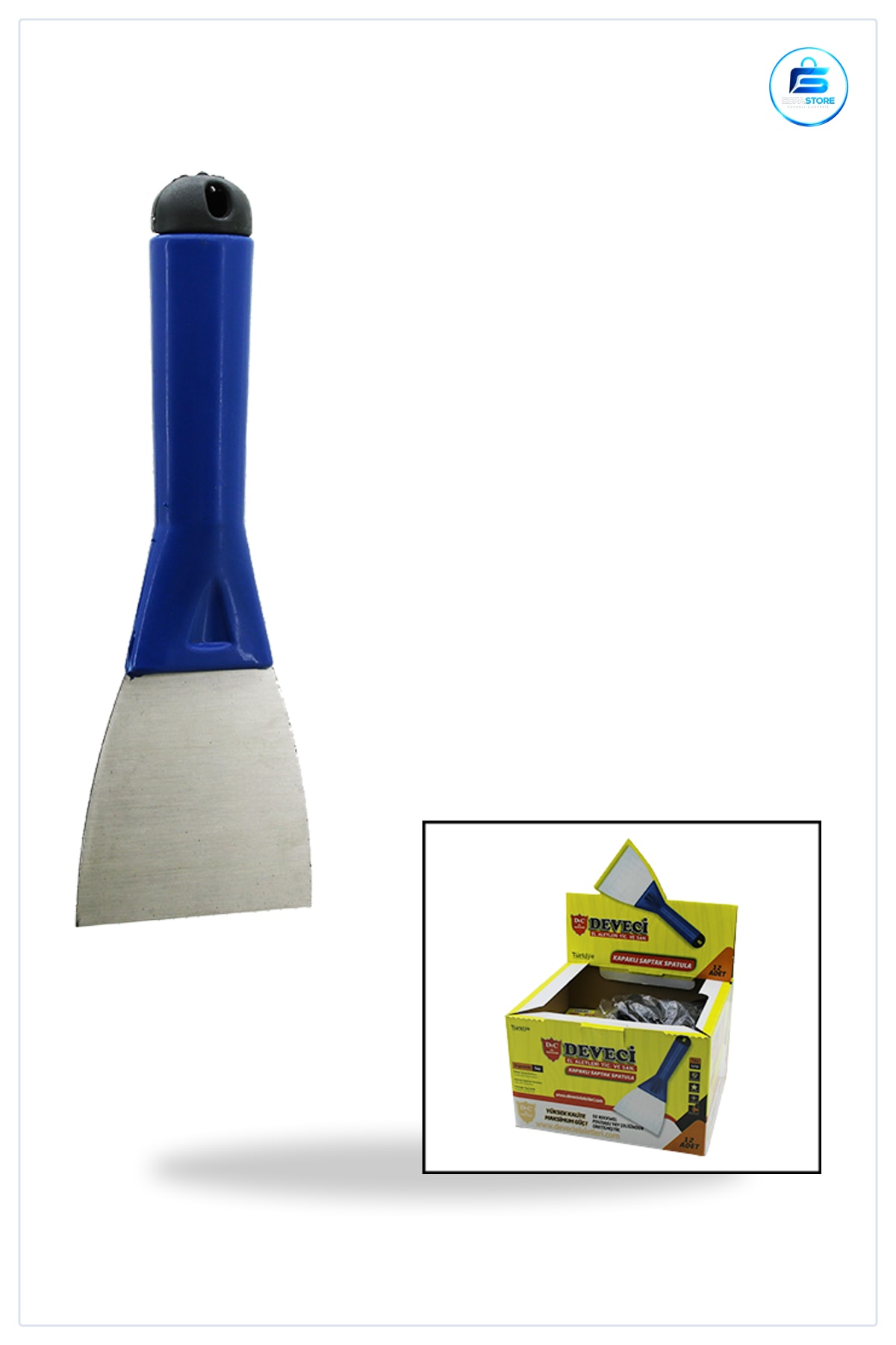 80 mm Metal Kazıma Spatulası Plastik Saplı Kapaklı Boya Vernik Yapışkan Kalıntı Temizleme Aleti