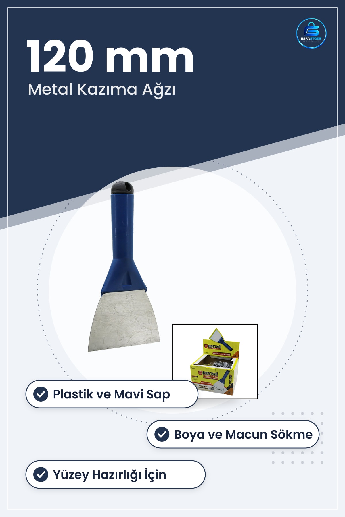 Metal Kazıma Spatulası 120 mm Plastik Saplı Boya Sökme Macun Düzeltme Yüzey Hazırlık
