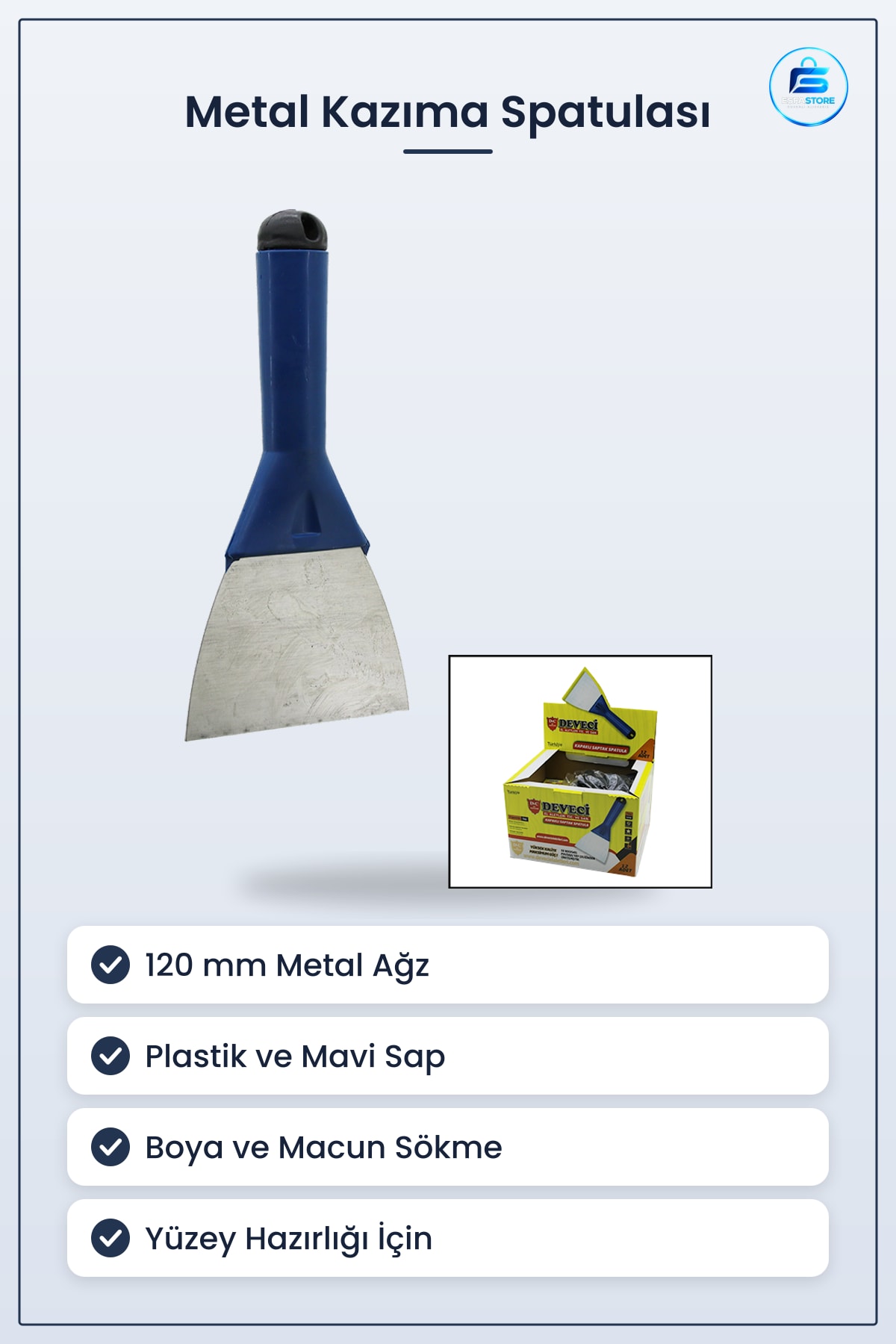 Metal Kazıma Spatulası 120 mm Plastik Saplı Boya Sökme Macun Düzeltme Yüzey Hazırlık