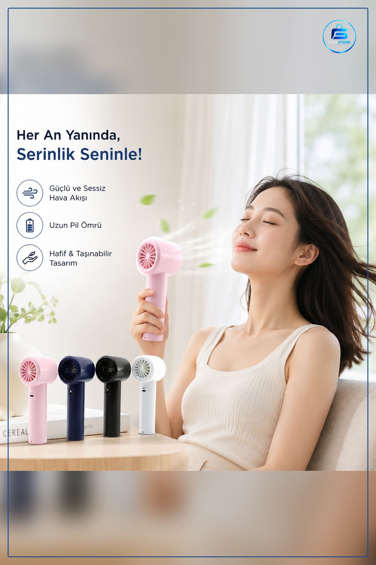 Mini El Vantilatörü Taşınabilir Ayarlanabilir Hız Dijital Göstergeli 5W USB Şarjlı Kompakt Fan