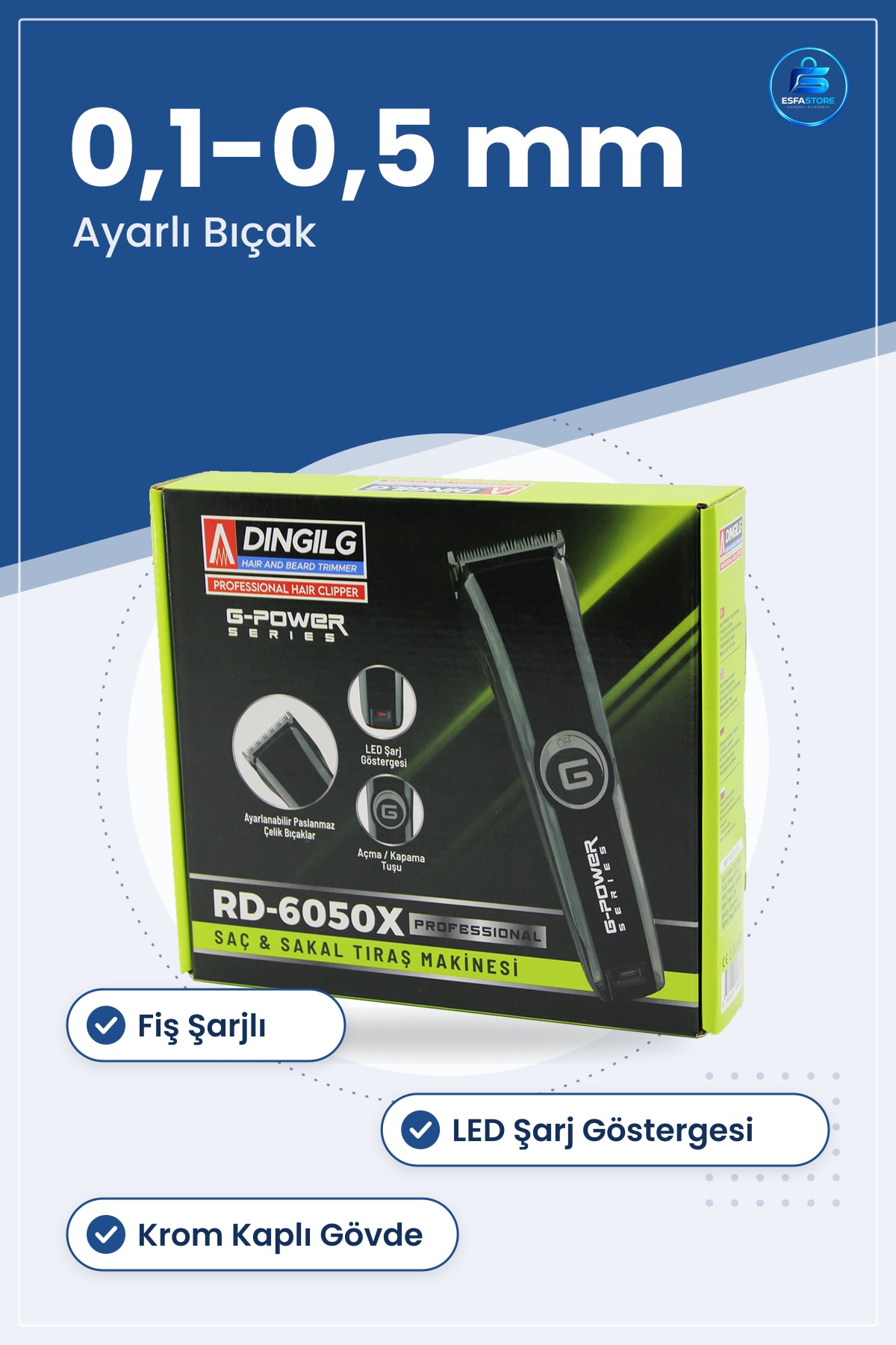 Saç Sakal Tıraş Makinesi Ayarlı Bıçak 0,1 ila 0,5 mm Fiş Şarjlı Krom Kaplı Kişisel Bakım Trimmer