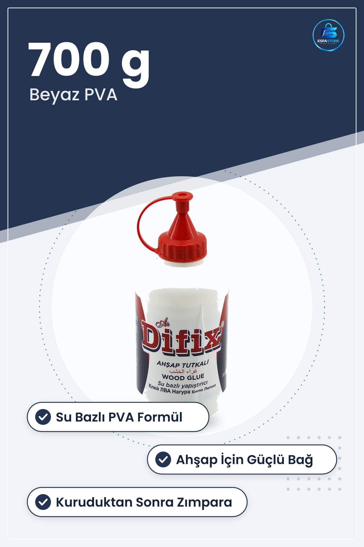 Su Bazlı Ahşap Tutkalı 700 g Beyaz PVA Mobilya Onarım Maket Kaplama Lamine Yapıştırıcı