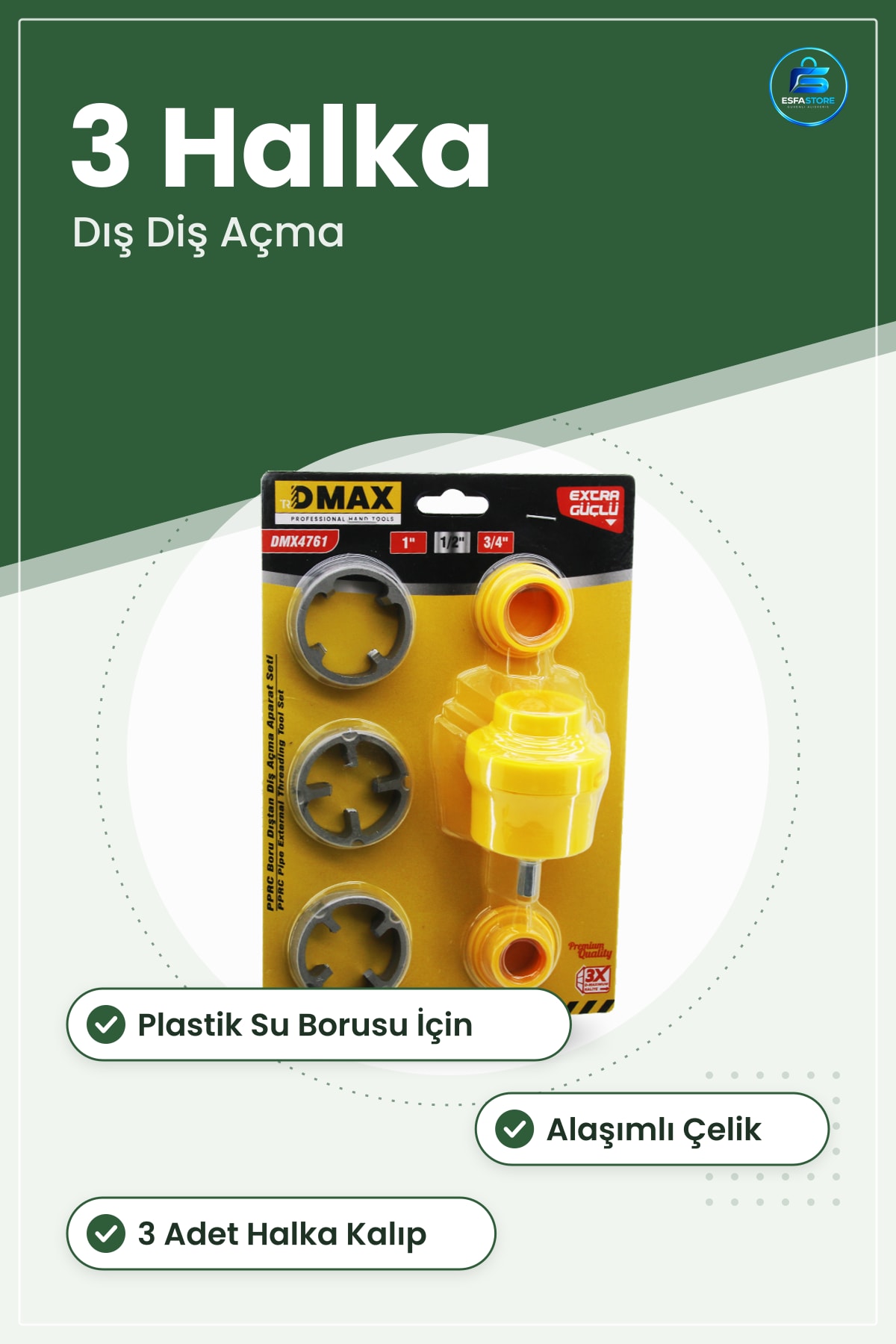 Matkap Ucu Plastik Su Borusu Dış Diş Açma Aparatı 1 3/4 inç Alaşımlı Çelik Set Kullanışlı