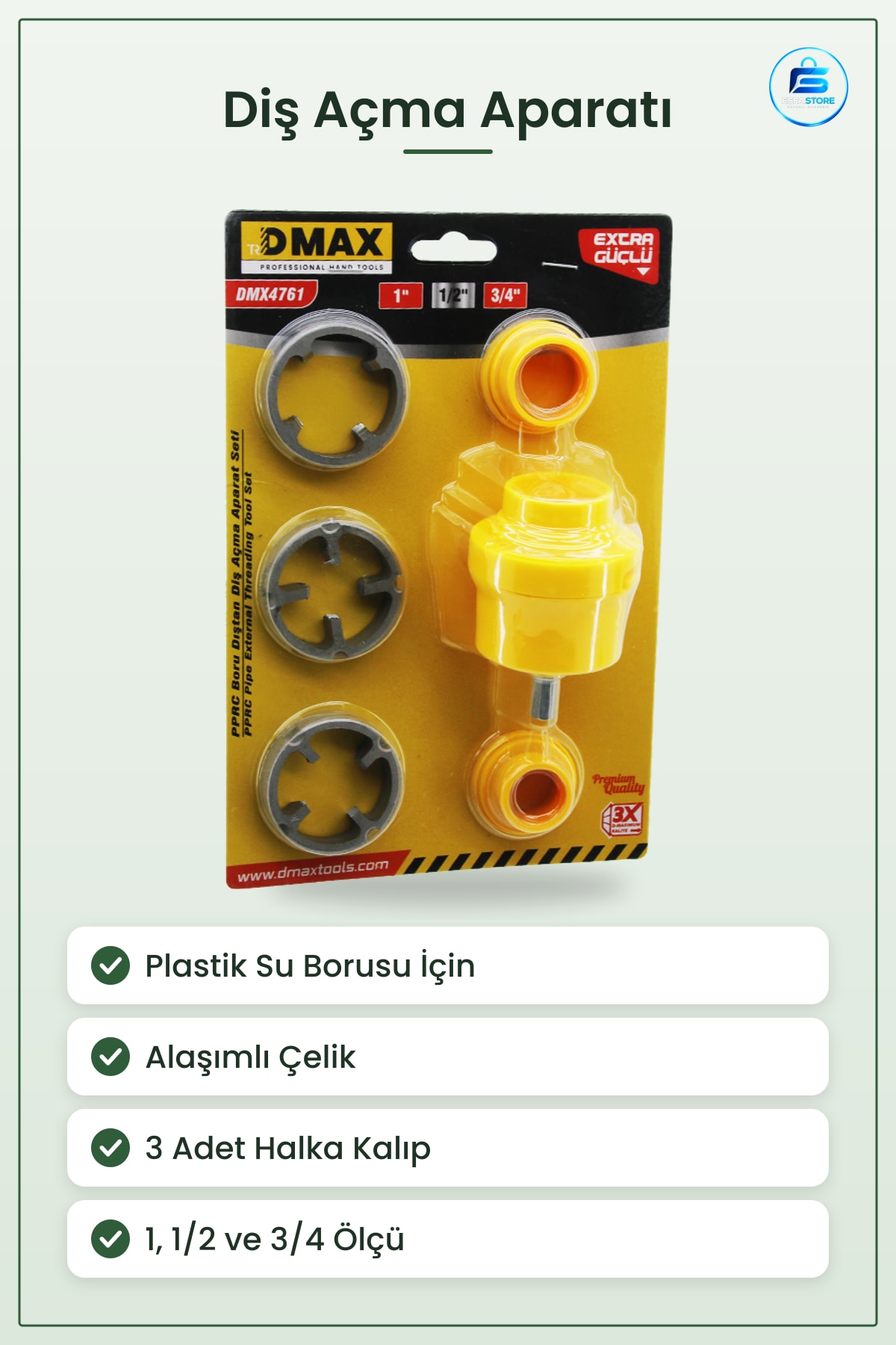 Matkap Ucu Plastik Su Borusu Dış Diş Açma Aparatı 1 3/4 inç Alaşımlı Çelik Set Kullanışlı