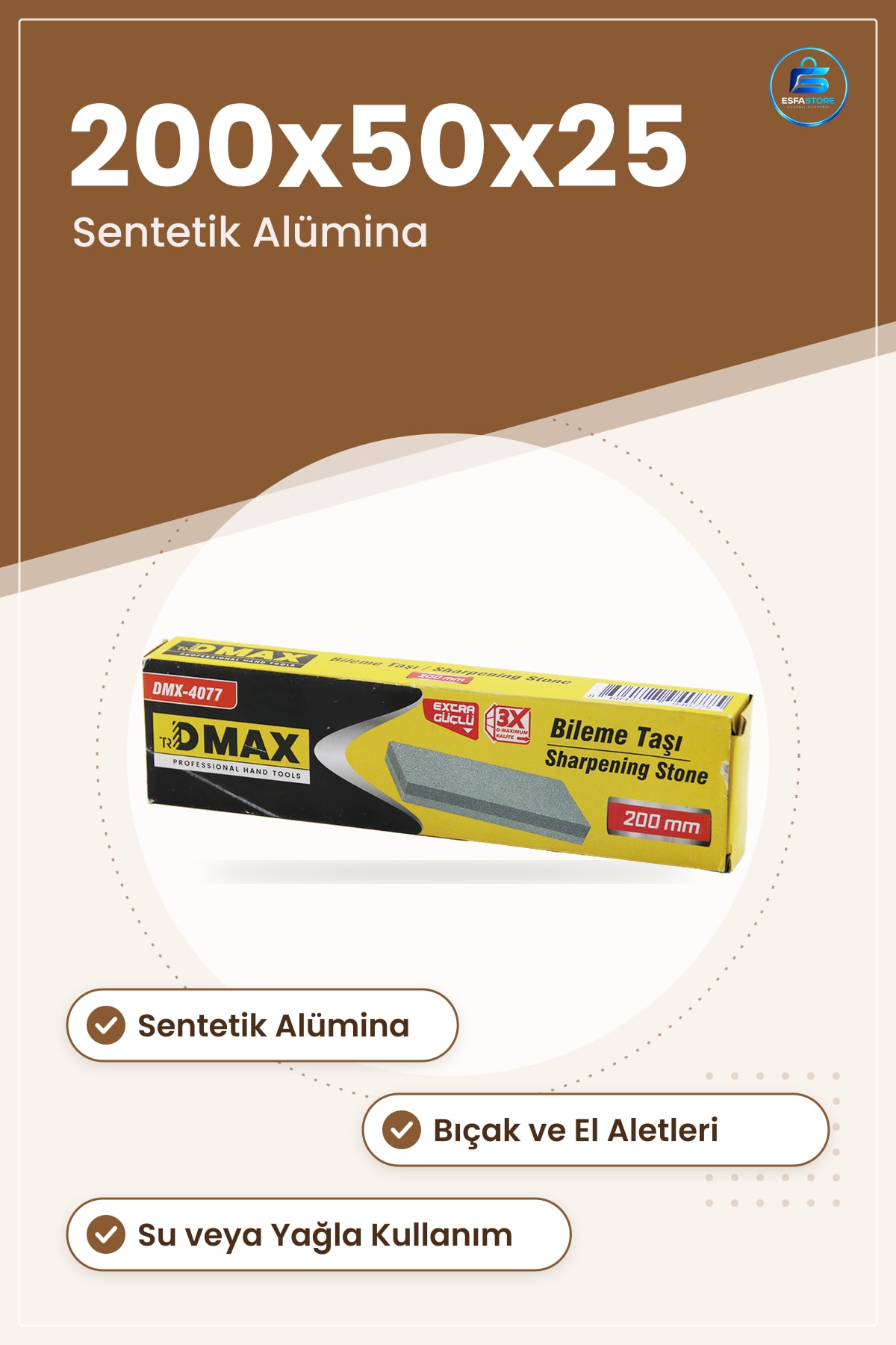 Bileme Taşı 200x50x25 mm Sentetik Alümina Kalın Uzun Bıçak Alet Keskinleştirme Atölye Marangoz