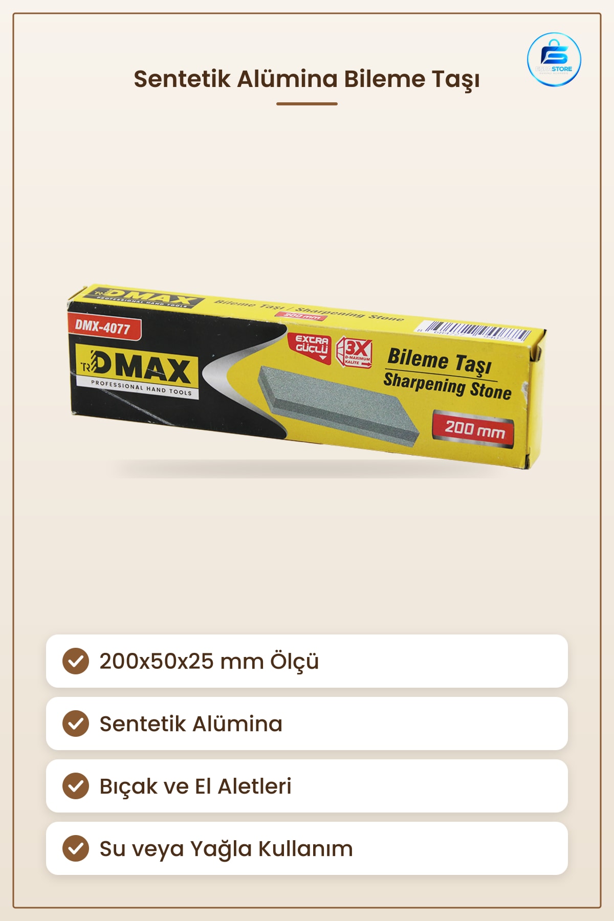 Bileme Taşı 200x50x25 mm Sentetik Alümina Kalın Uzun Bıçak Alet Keskinleştirme Atölye Marangoz