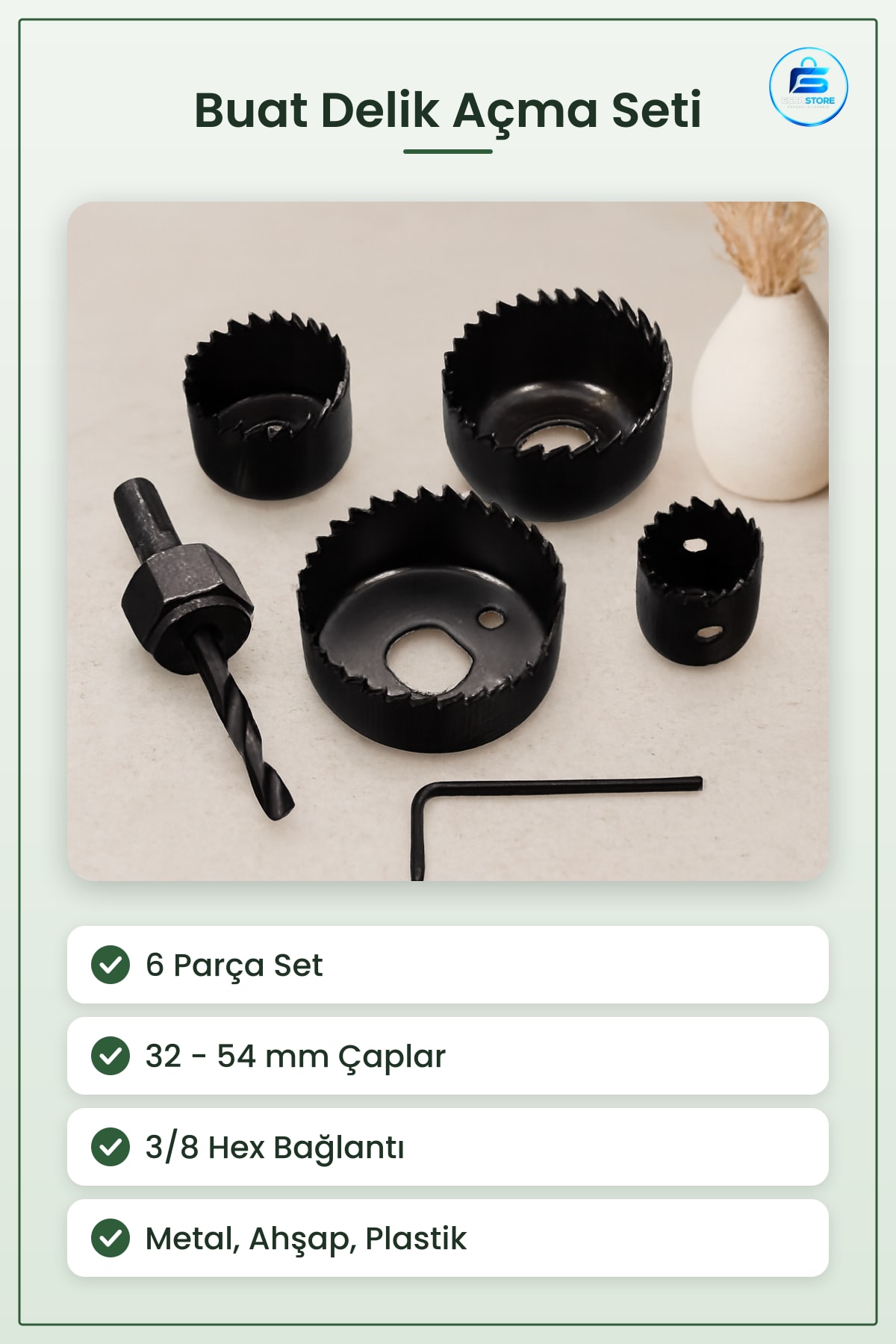 Buat Delik Açma Seti 54 mm Hex Matkap Aksesuarları Metal Ahşap Plastik 6 Parça Kullanışlı