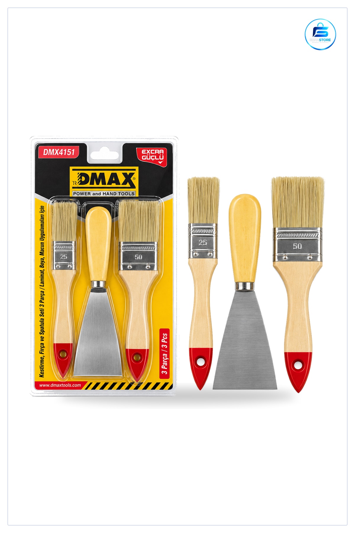 Kestirme Fırça Seti 3 Parça 50 mm Spatula Boyacı Macun Laminat Uygulama Boya Aracı
