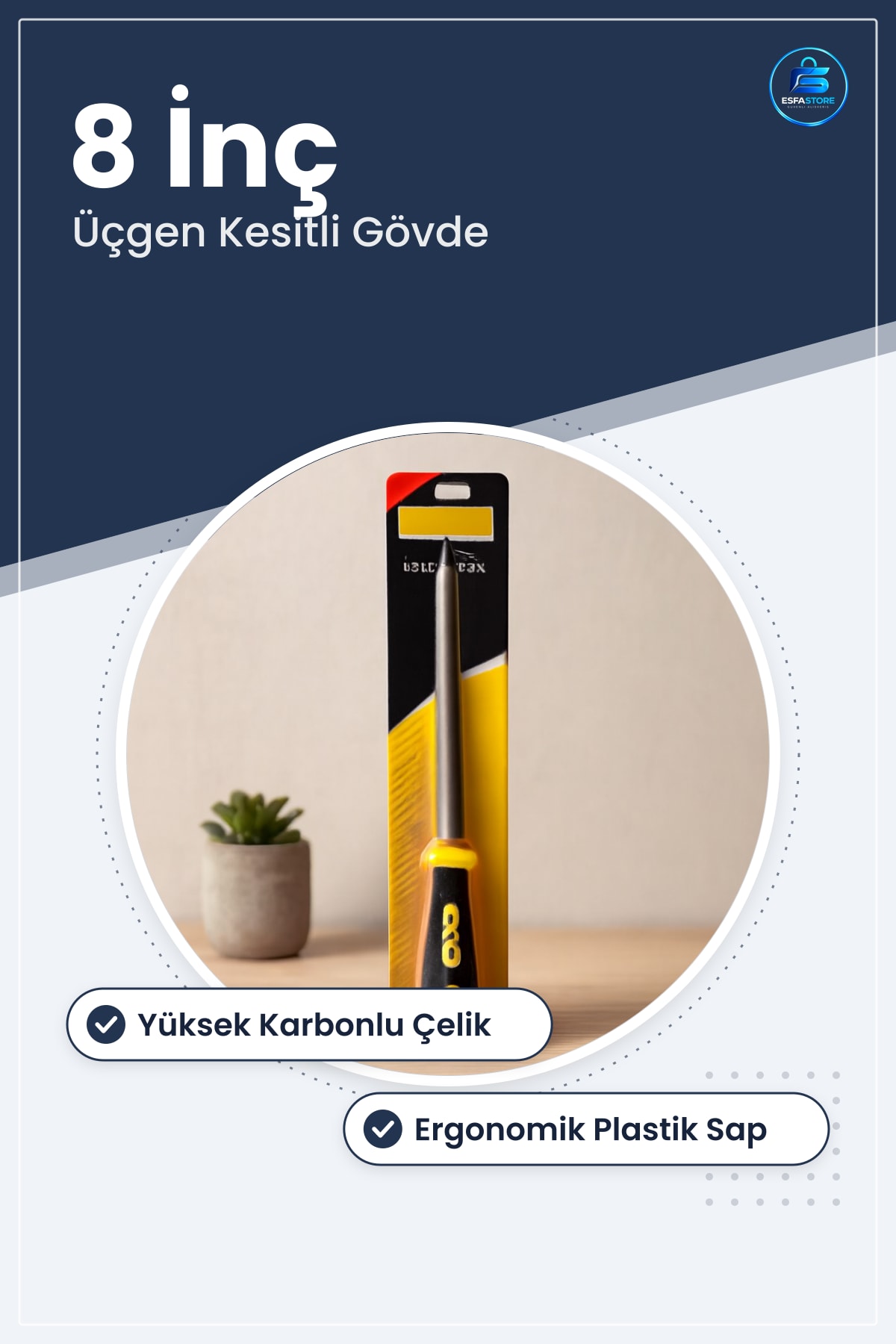 Üçgen Metal Eğe Törpü 8 inç Çelik Gövdeli Plastik Saplı El Zımparası Pürüz Alma Biçim Verme Aleti