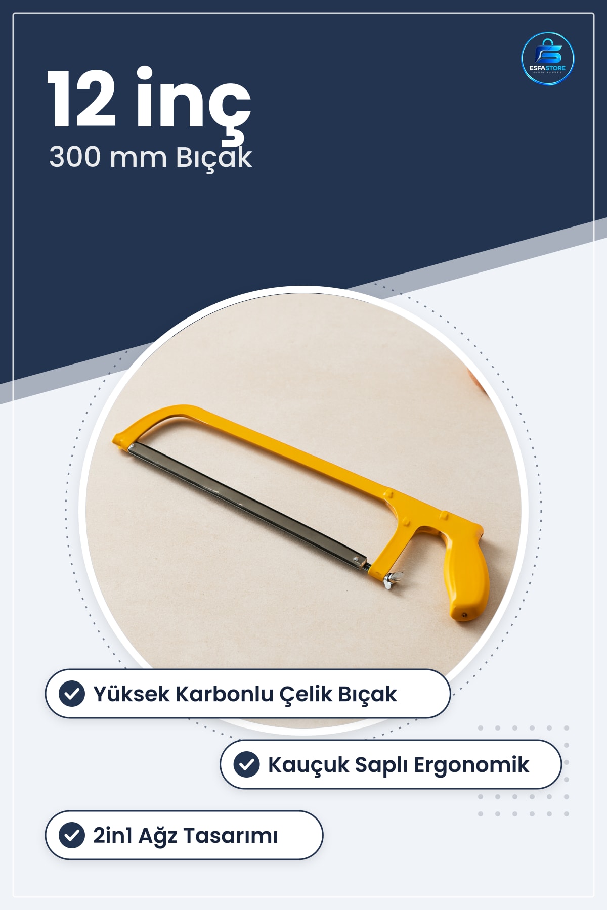 Demir Testeresi 12 inç 300 mm 2in1 Metal İskelet Kauçuk Saplı Yüksek Karbonlu Çelik Bıçak