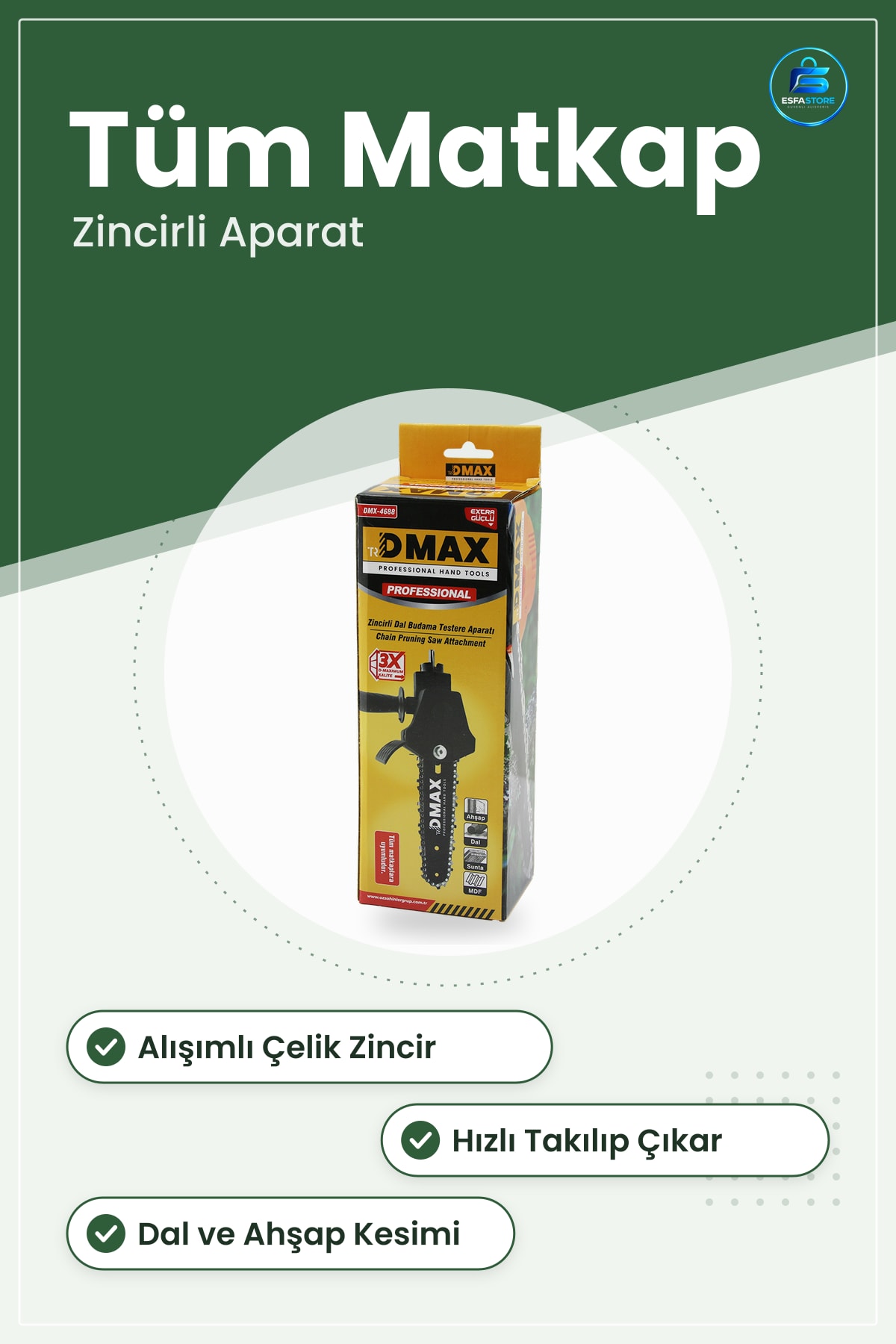 Budama Testeresi Zincirli Matkap Aparatı Tüm Matkaplara Uyumlu Dal Ahşap Sunta Kesim