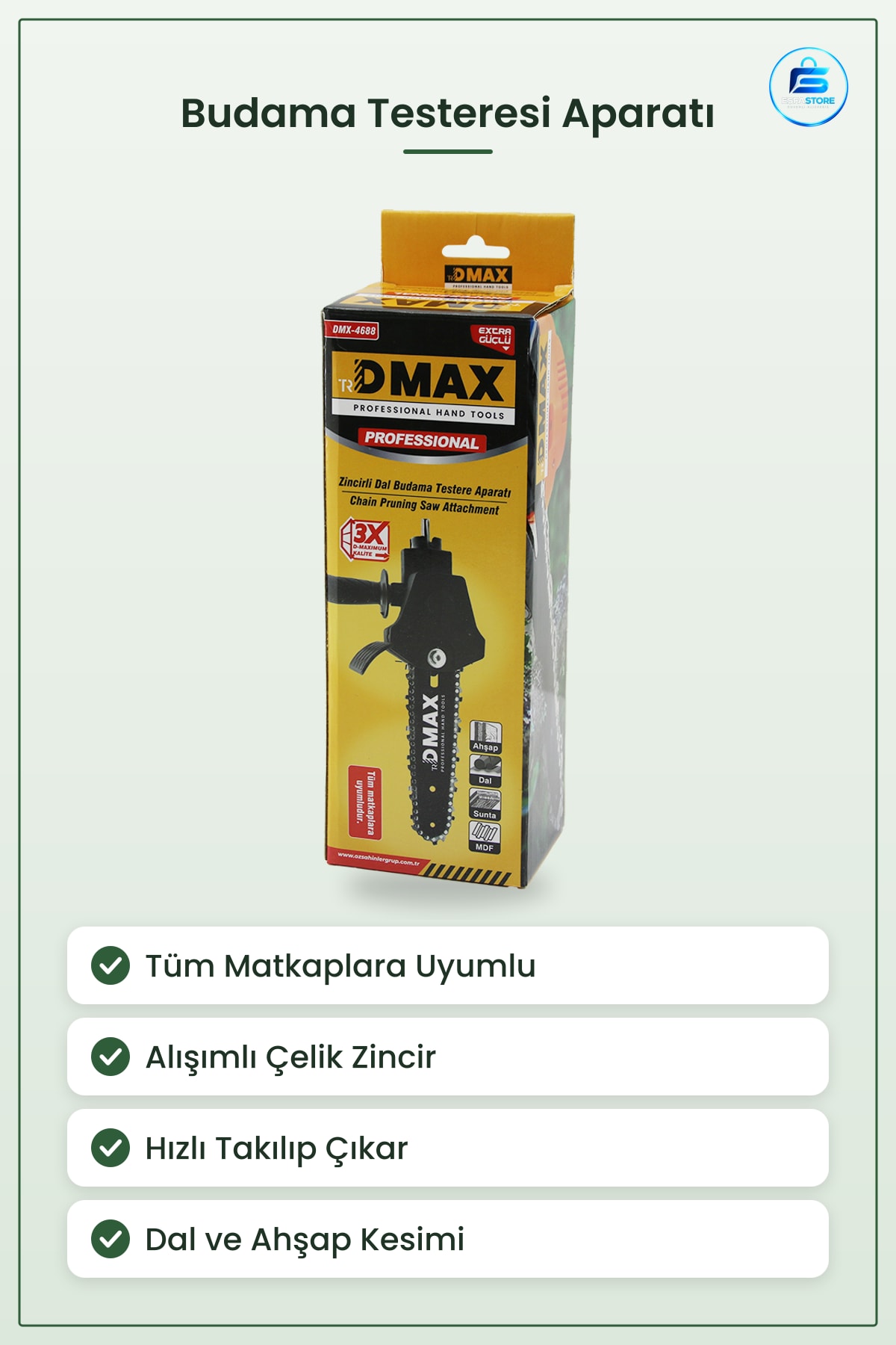 Budama Testeresi Zincirli Matkap Aparatı Tüm Matkaplara Uyumlu Dal Ahşap Sunta Kesim