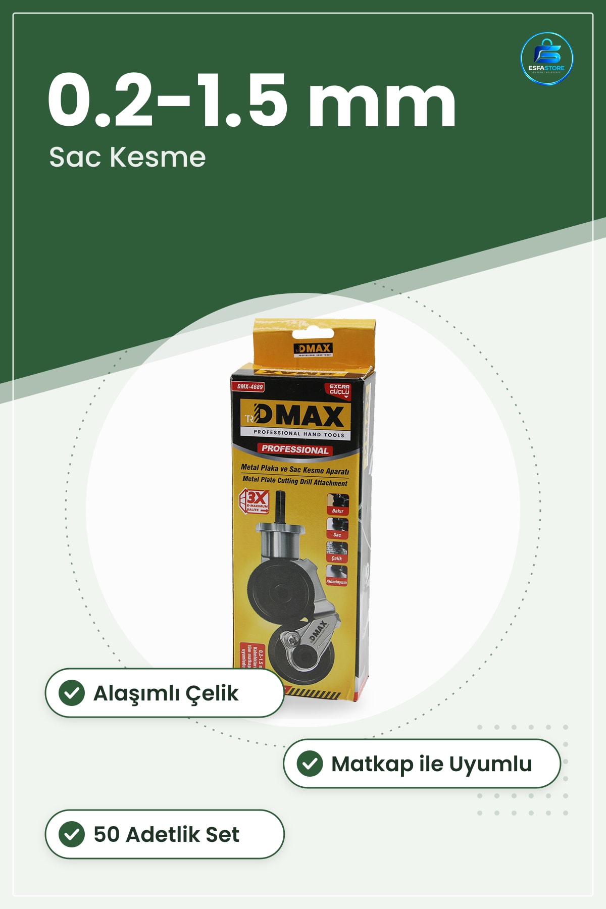 Matkap Uyumlu Sac Kesme Aparatı 0.2 ile 1.5 mm Metal Plaka Kesici Alaşımlı Çelik Atölye