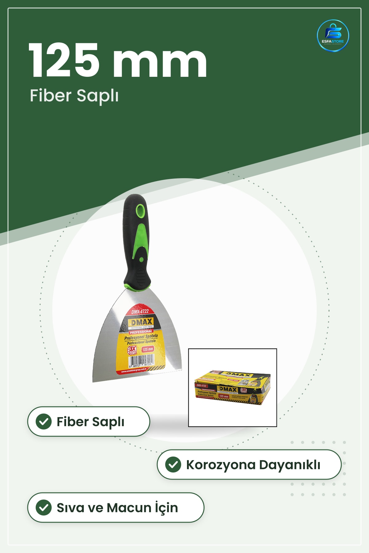 Metal Spatula 125 mm Fiber Saplı Mala Sıva Macun Alçı Boya Düzeltme Kenar Temizleme Yayma