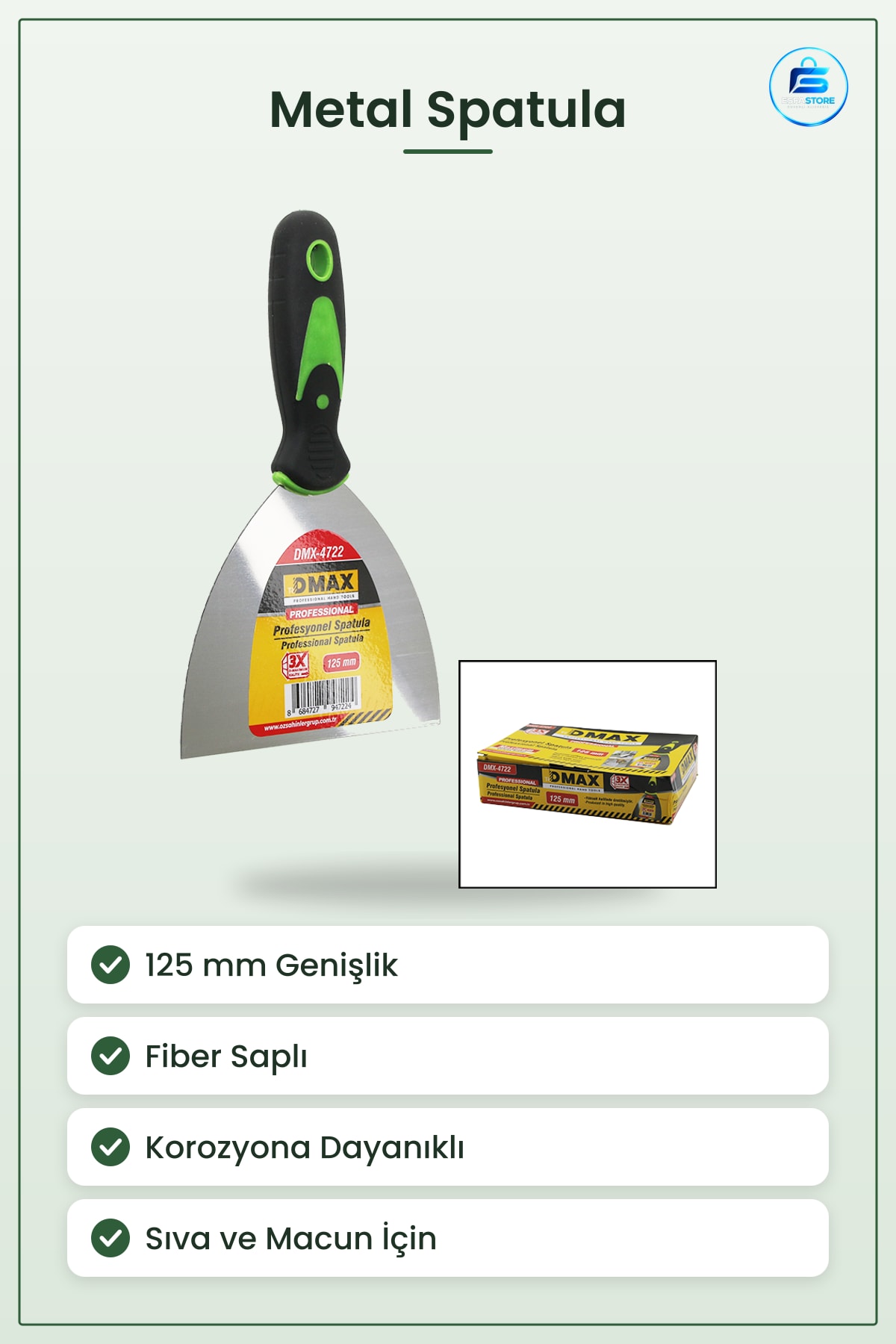 Metal Spatula 125 mm Fiber Saplı Mala Sıva Macun Alçı Boya Düzeltme Kenar Temizleme Yayma
