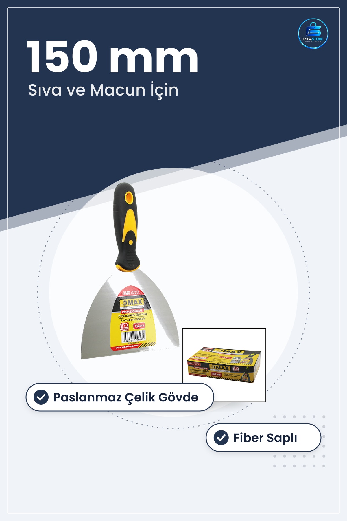 Metal Spatula 150 mm Fiber Saplı Paslanmaz Çelik Sıva Macun Alçı Duvar Yüzey Hazırlama Aleti