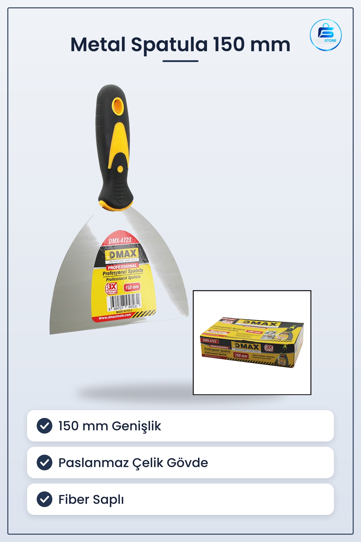 Metal Spatula 150 mm Fiber Saplı Paslanmaz Çelik Sıva Macun Alçı Duvar Yüzey Hazırlama Aleti