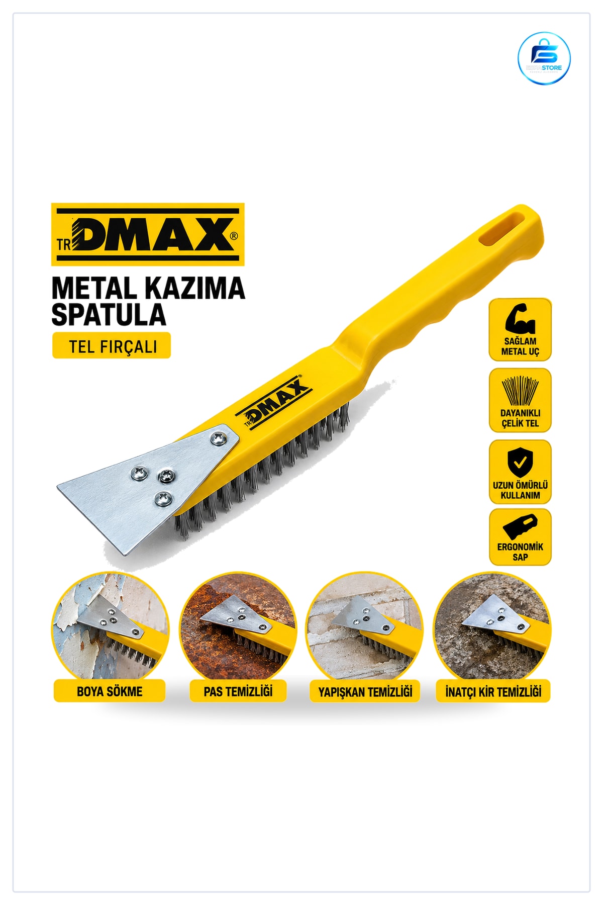 Metal Kazıma Spatula 270 mm Çelik Tel Fırça 2in1 Boya Sökme Pas Temizleme Yüzey Hazırlama Aleti